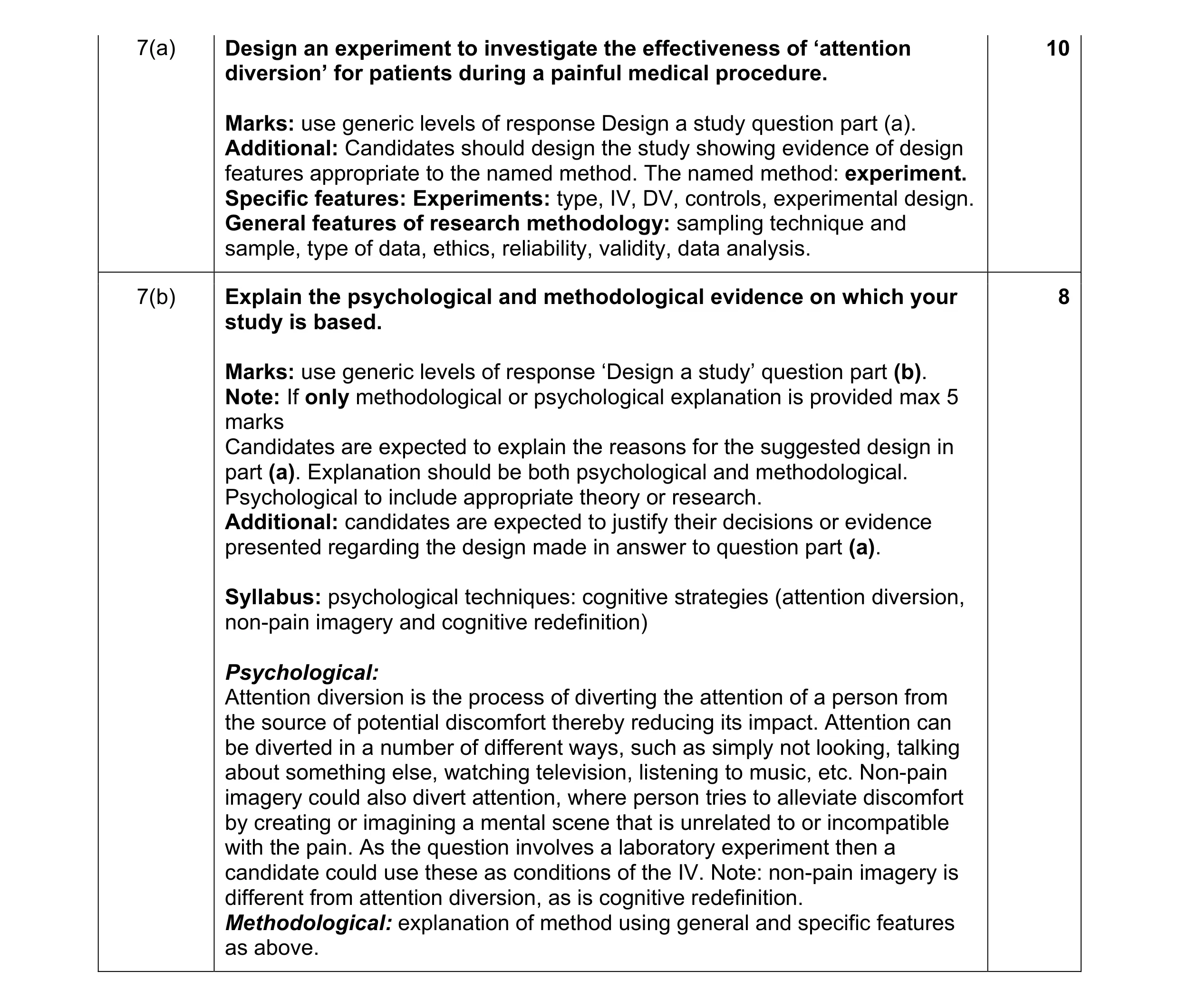 Mark scheme for question 17