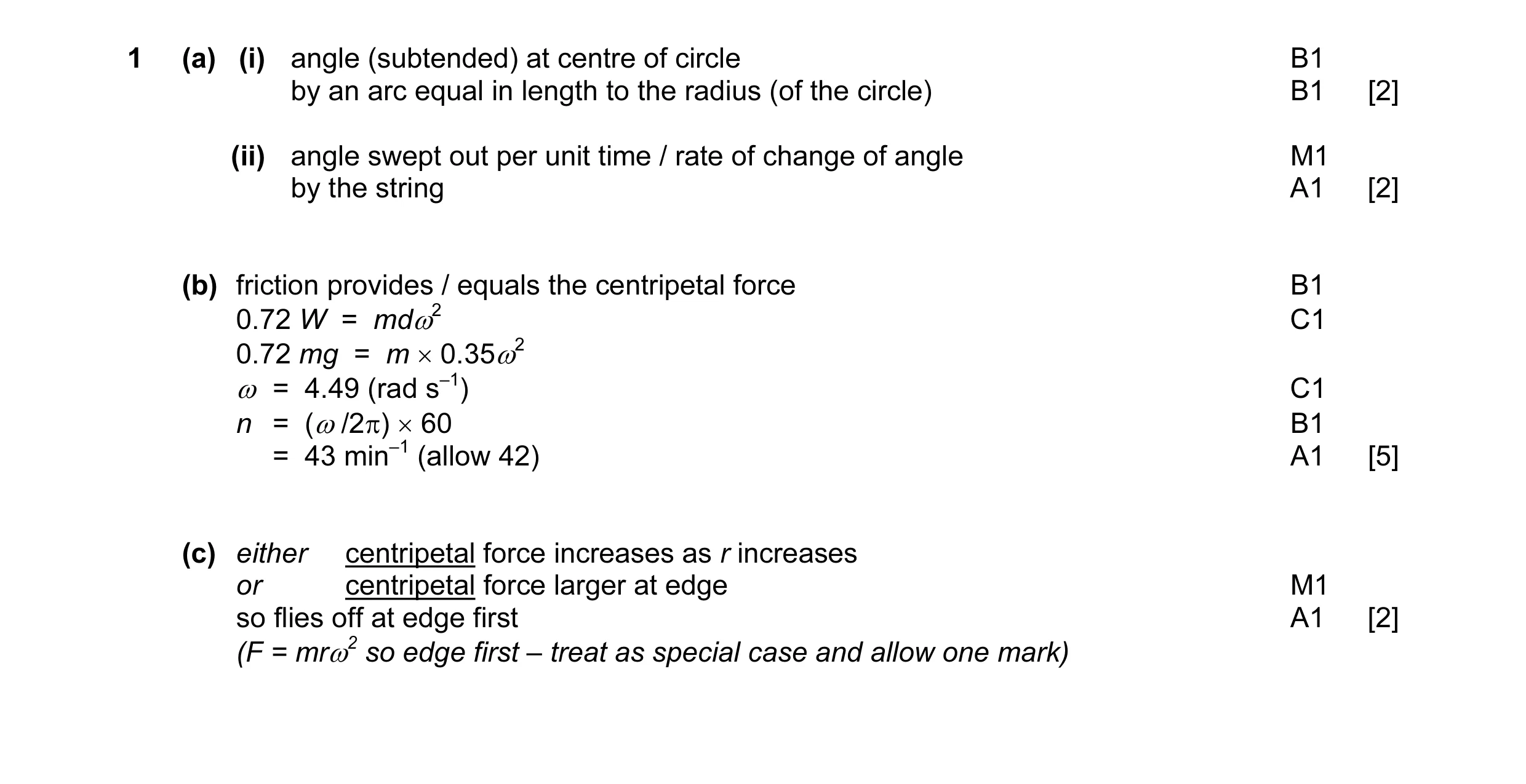 Mark scheme for question 1