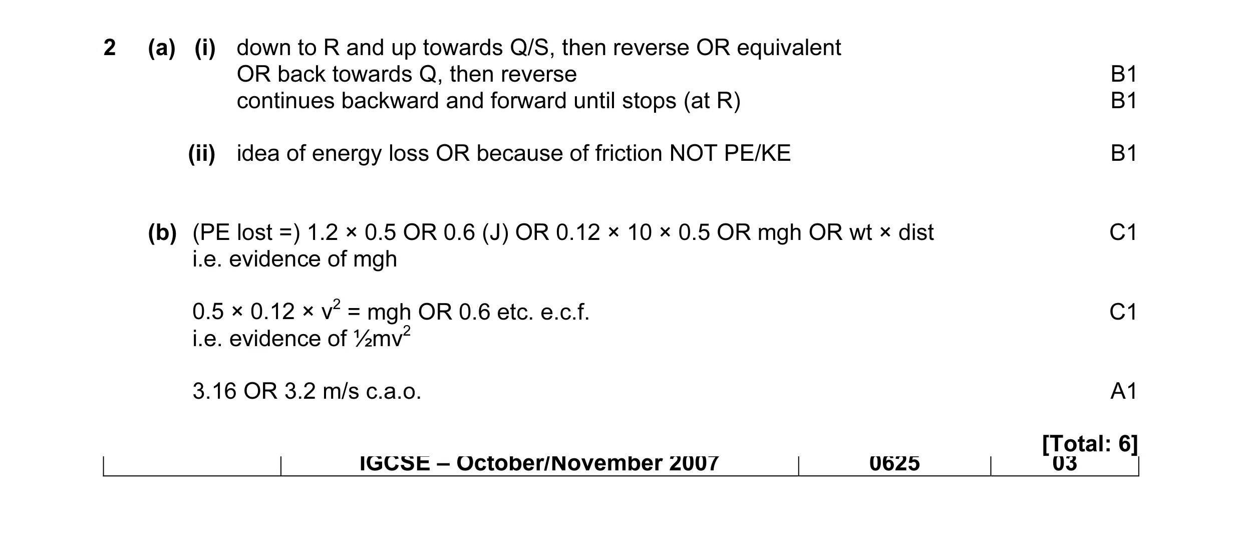 Mark scheme for question 5