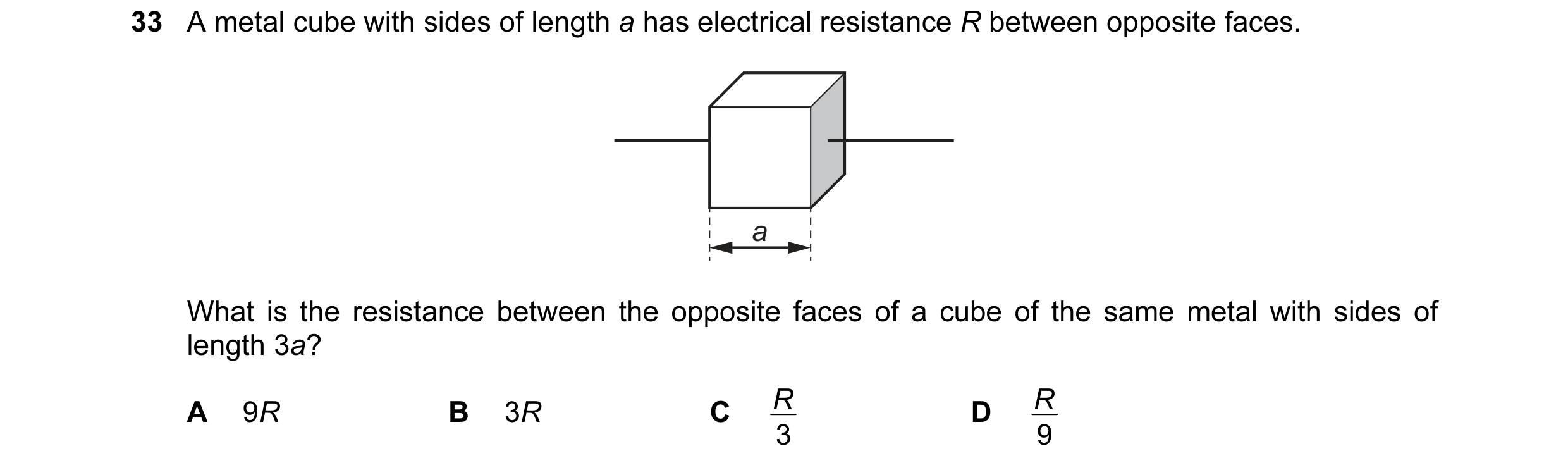 Question 91: A metal cube with sides of length a has electrical resistance R between opposite faces. a What is the resistance between the opposite faces…