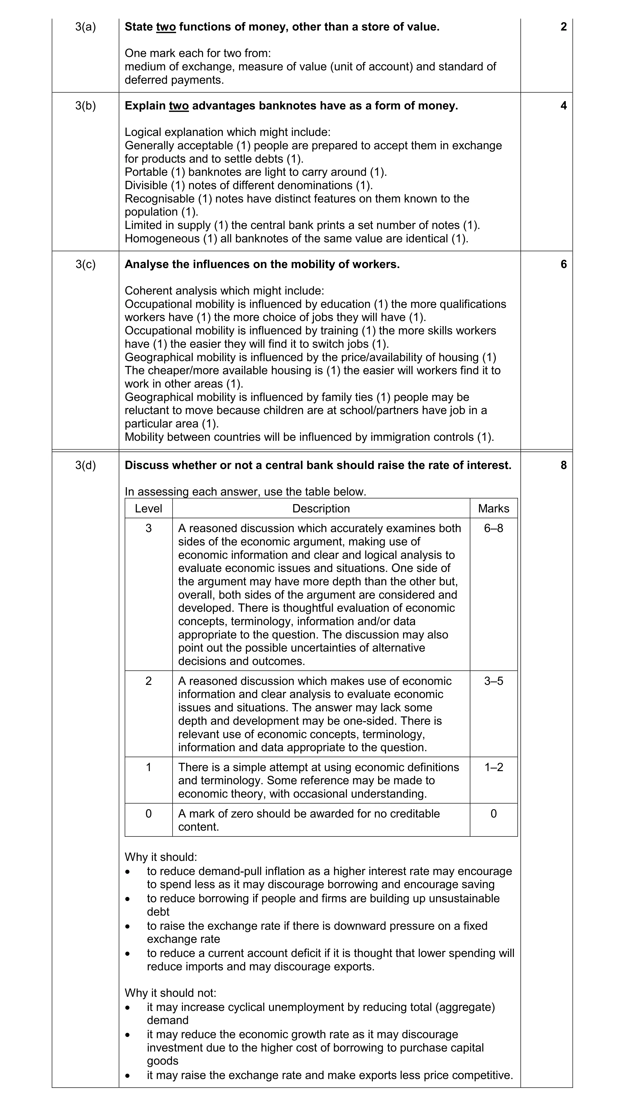 Mark scheme for question 1