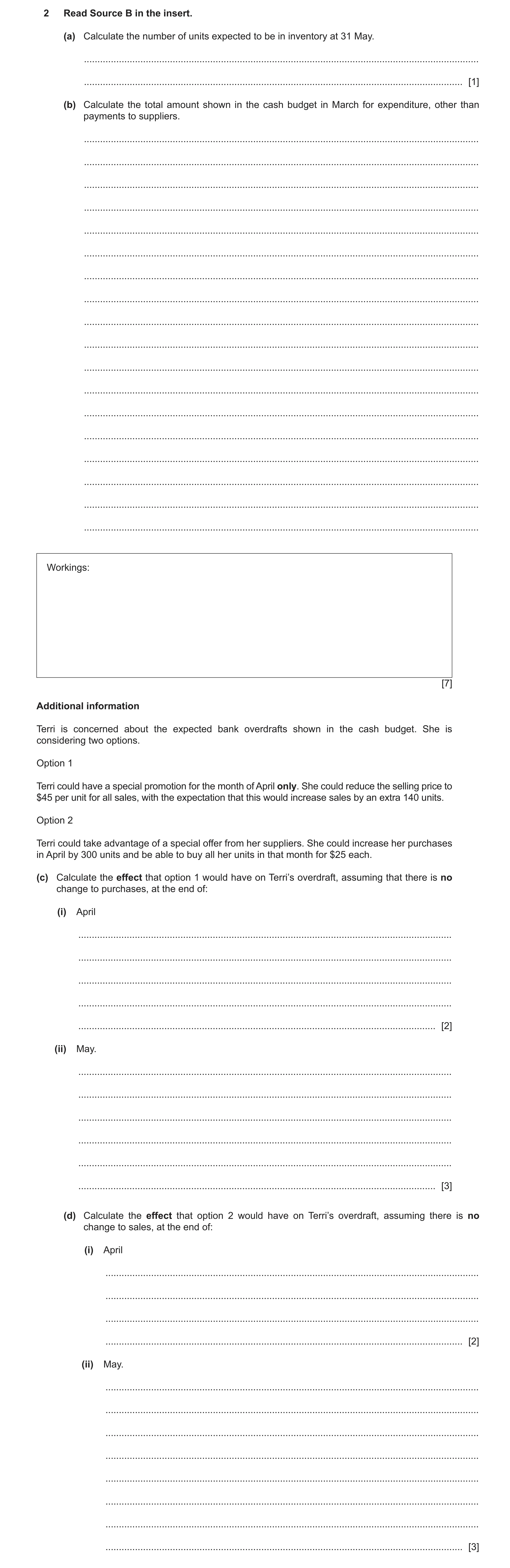 Question 16: Read Source B in the insert. (a) Calculate the number of units expected to be in inventory at 31 May. .....................................…