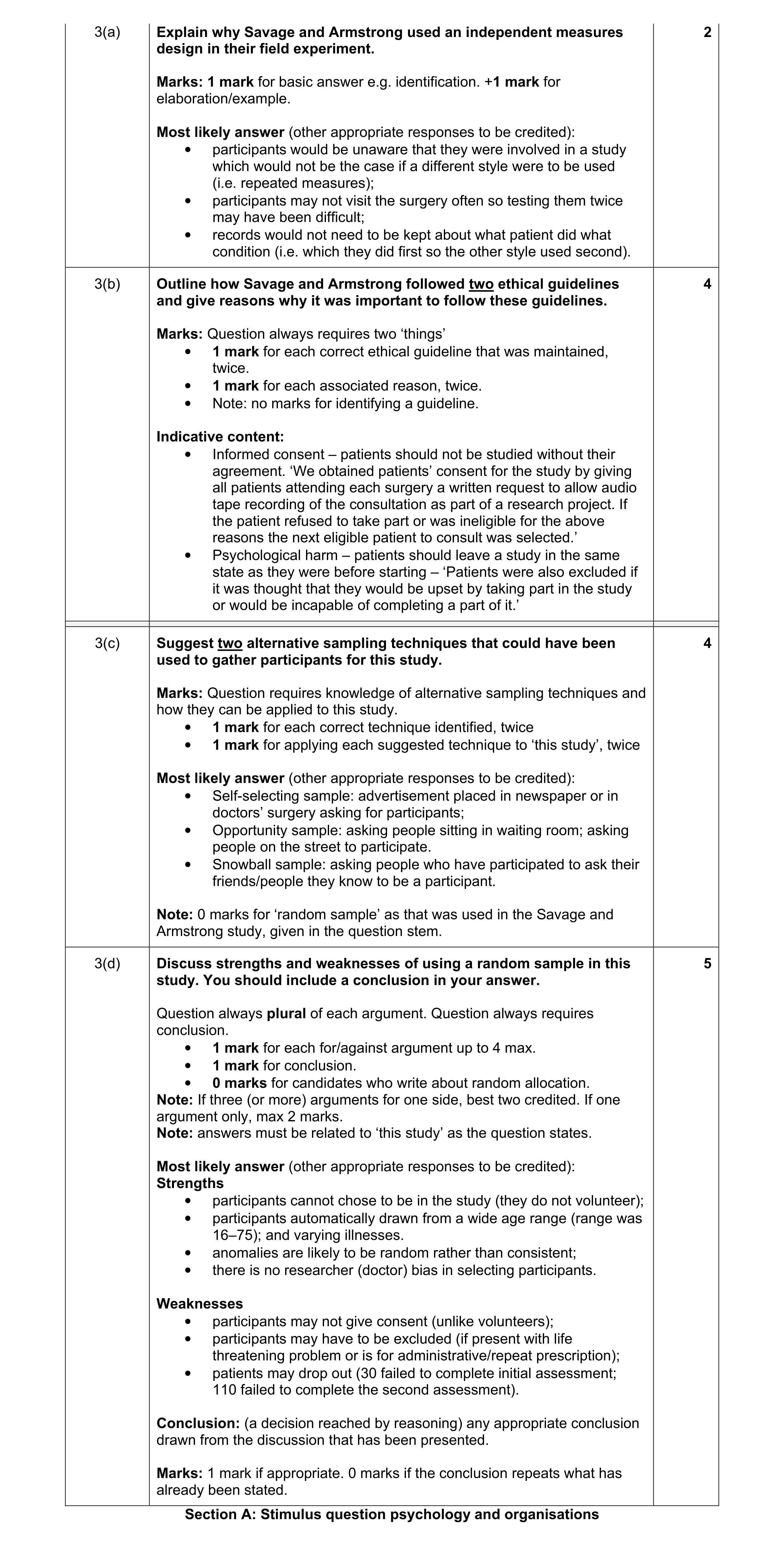 Mark scheme for question 2