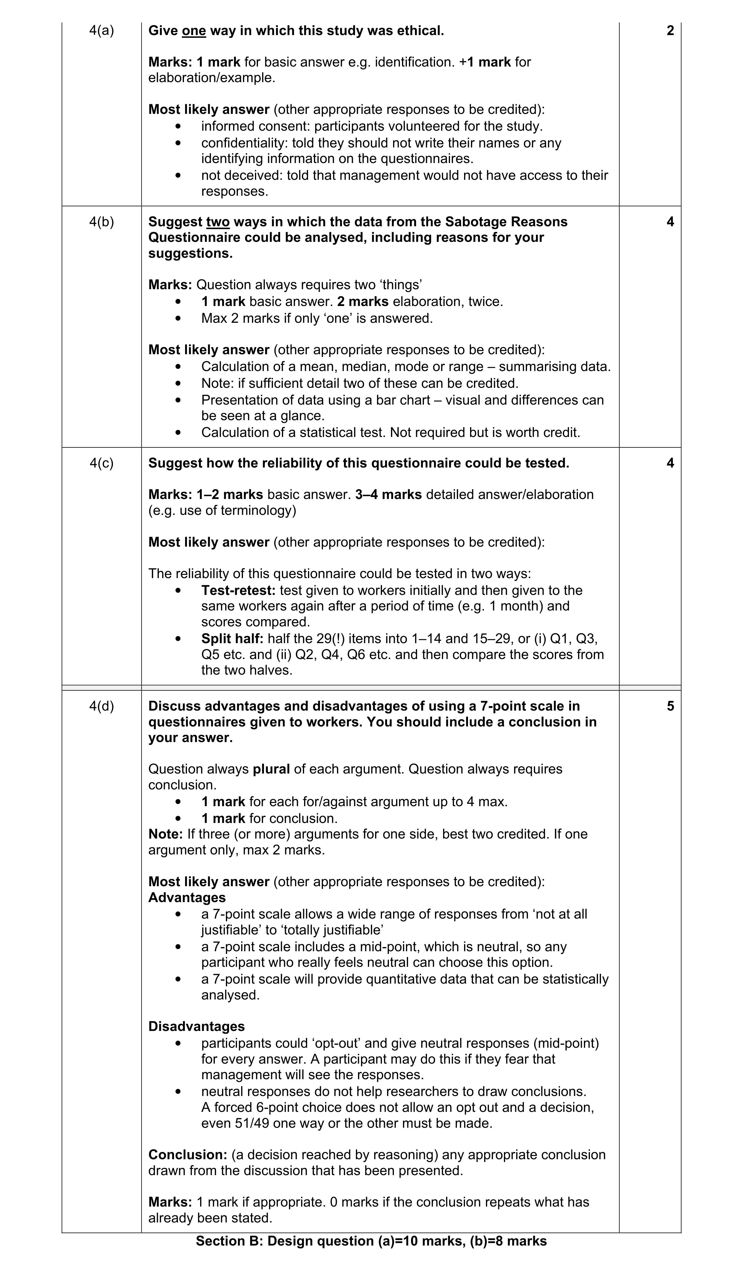 Mark scheme for question 1