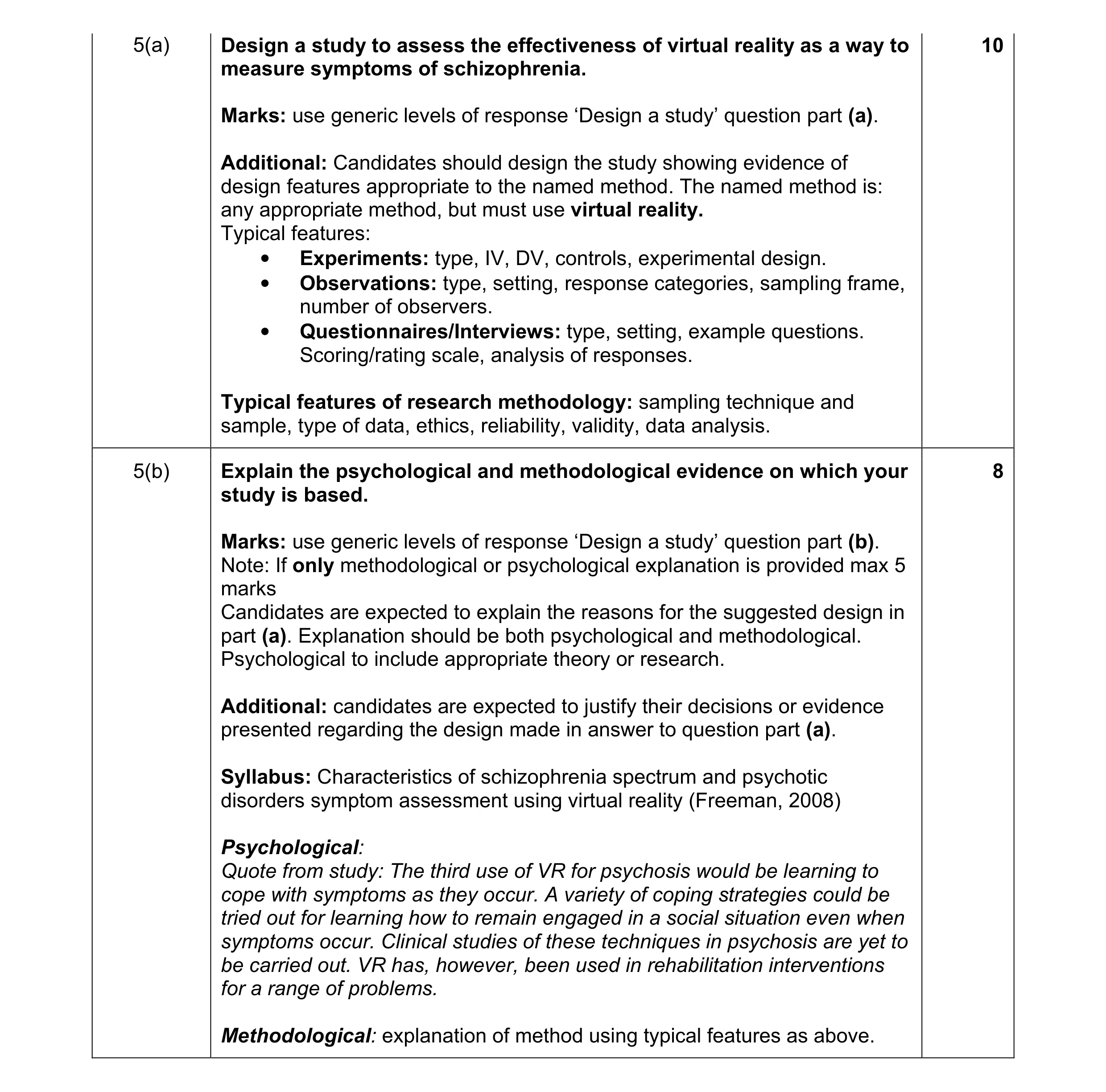 Mark scheme for question 1