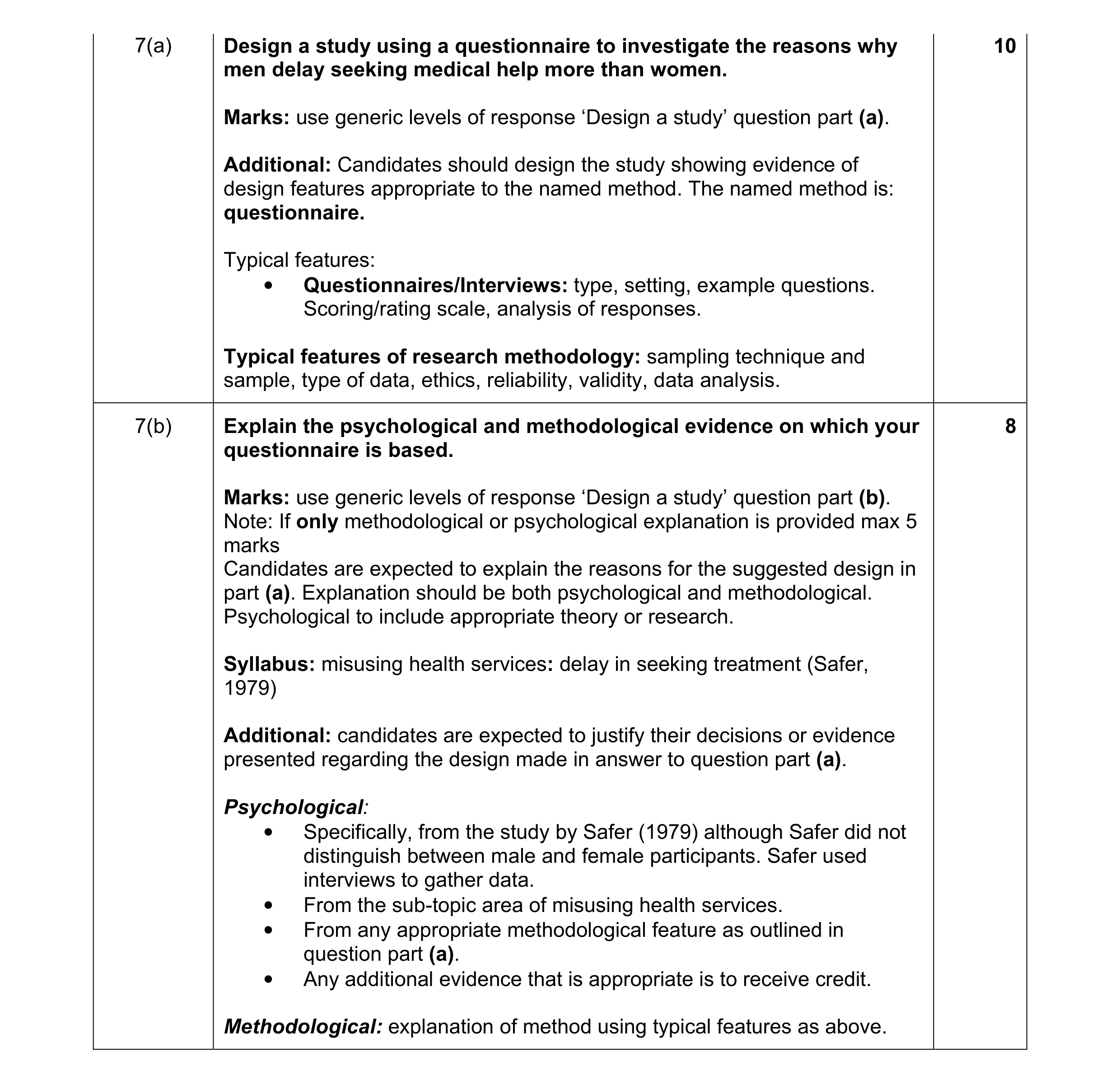 Mark scheme for question 1