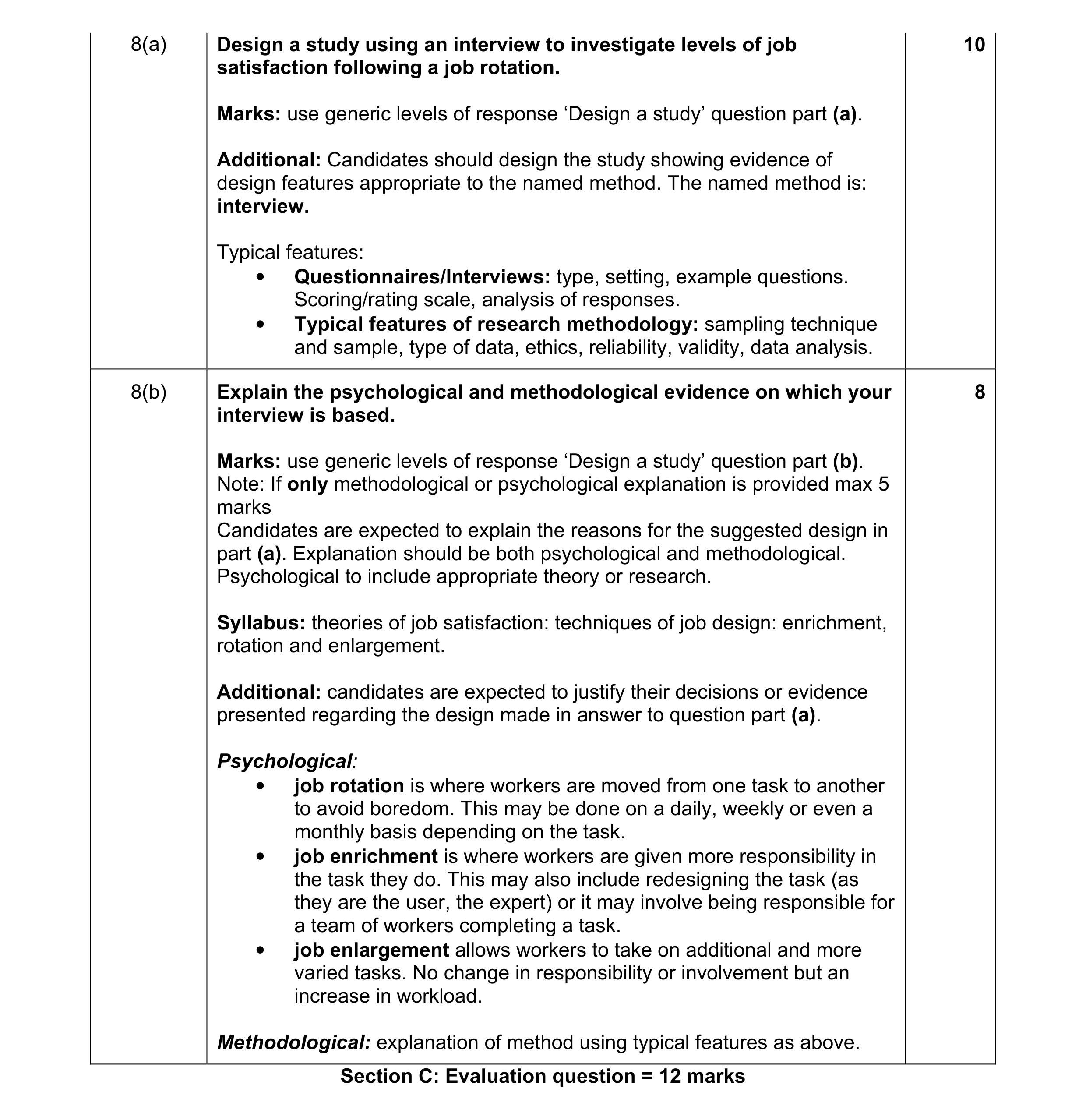 Mark scheme for question 1