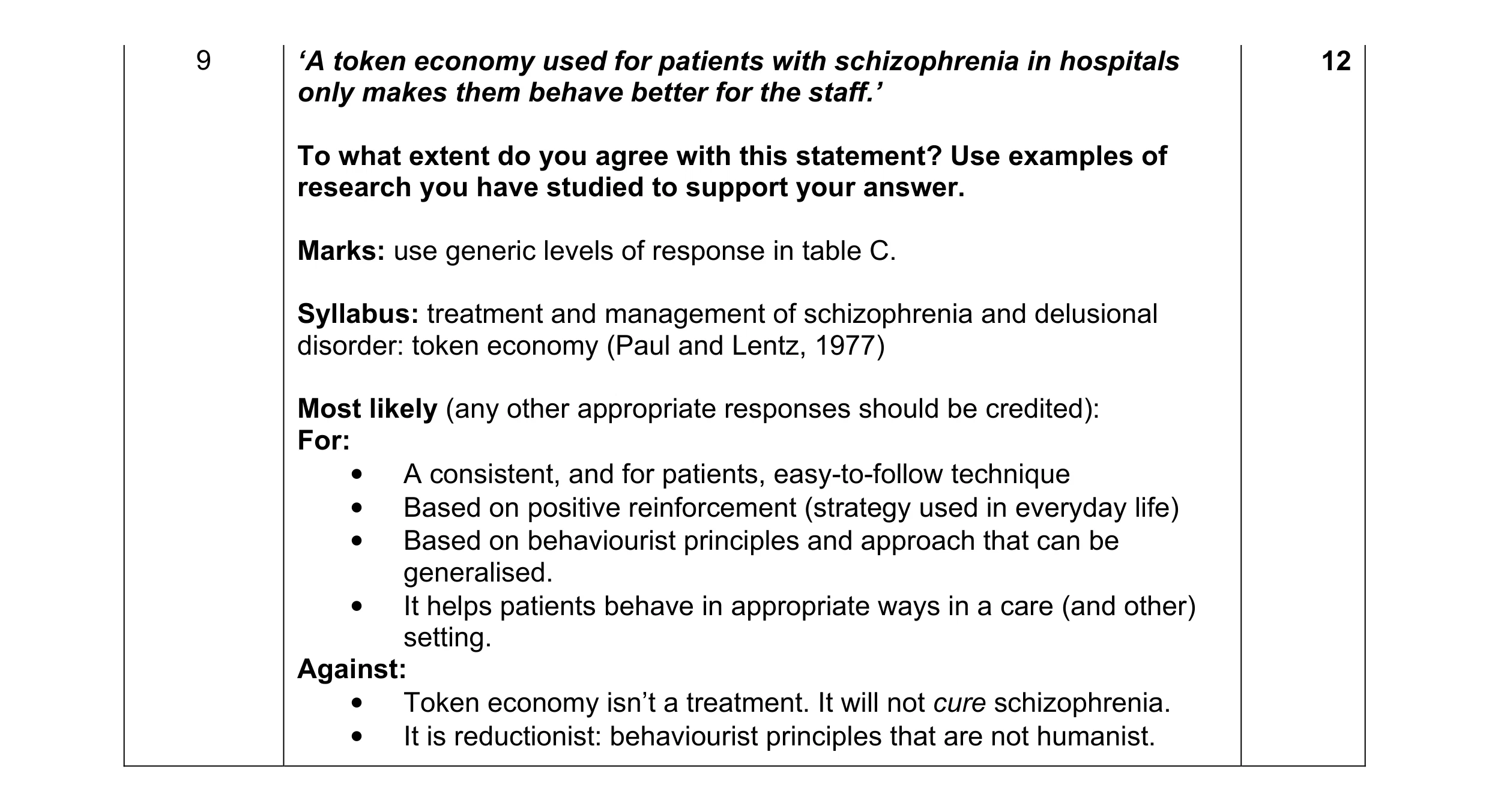 Mark scheme for question 2