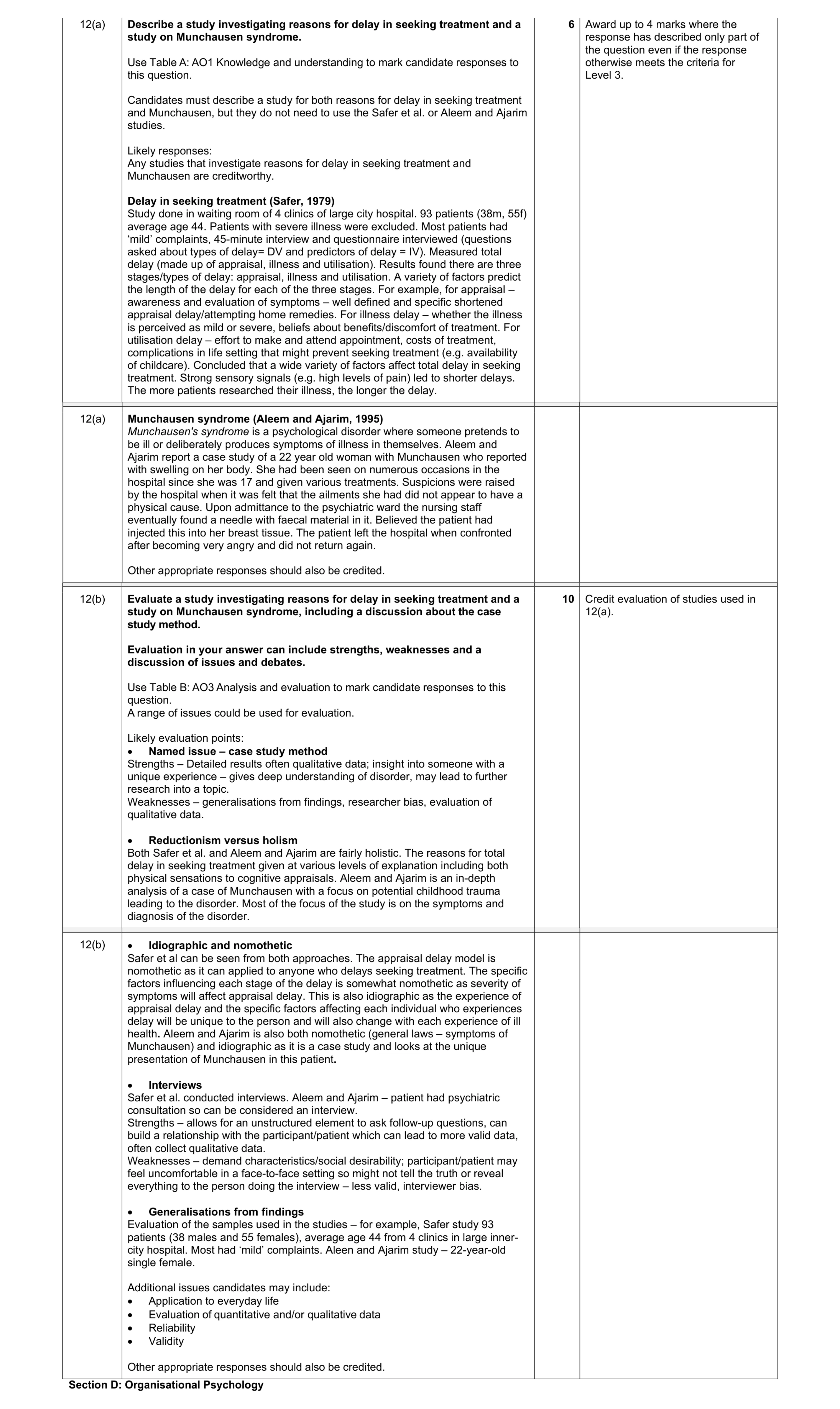 Mark scheme for question 17