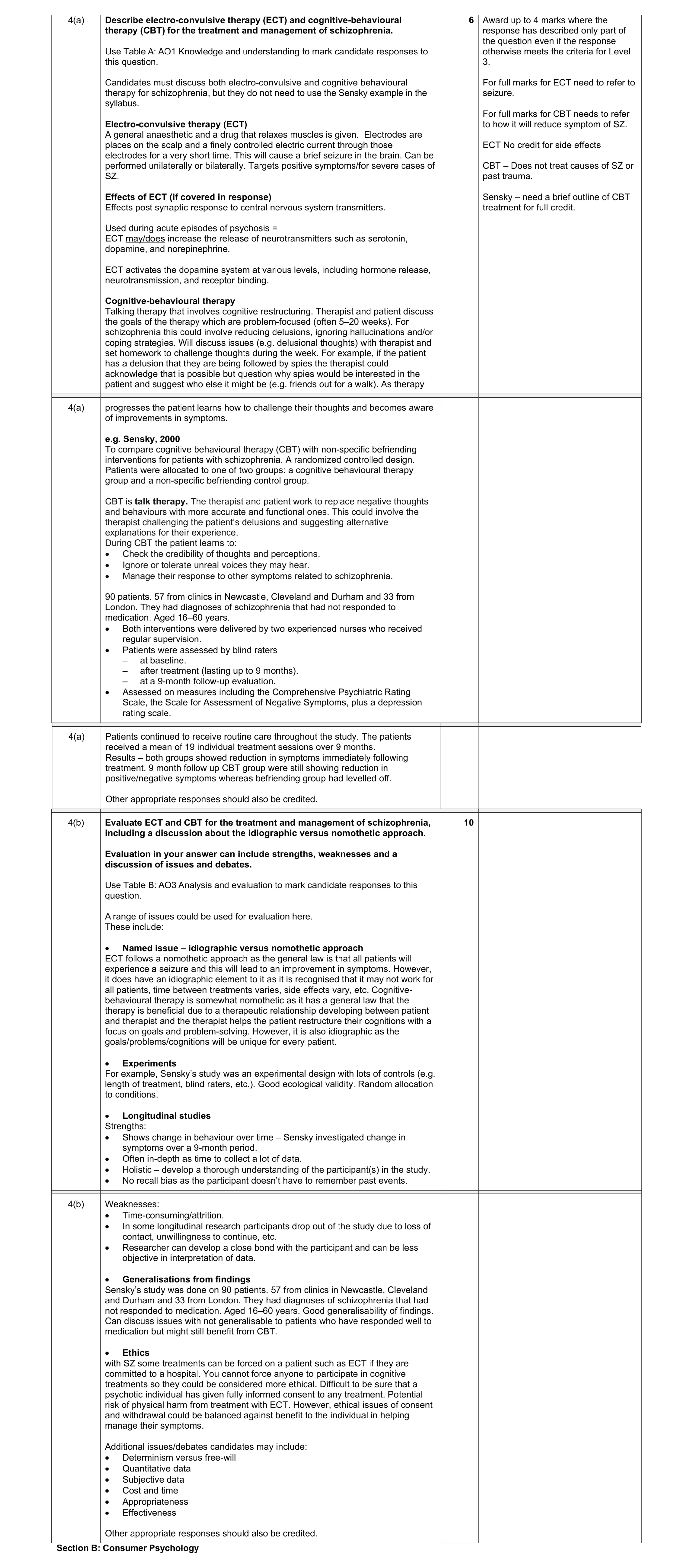 Mark scheme for question 16