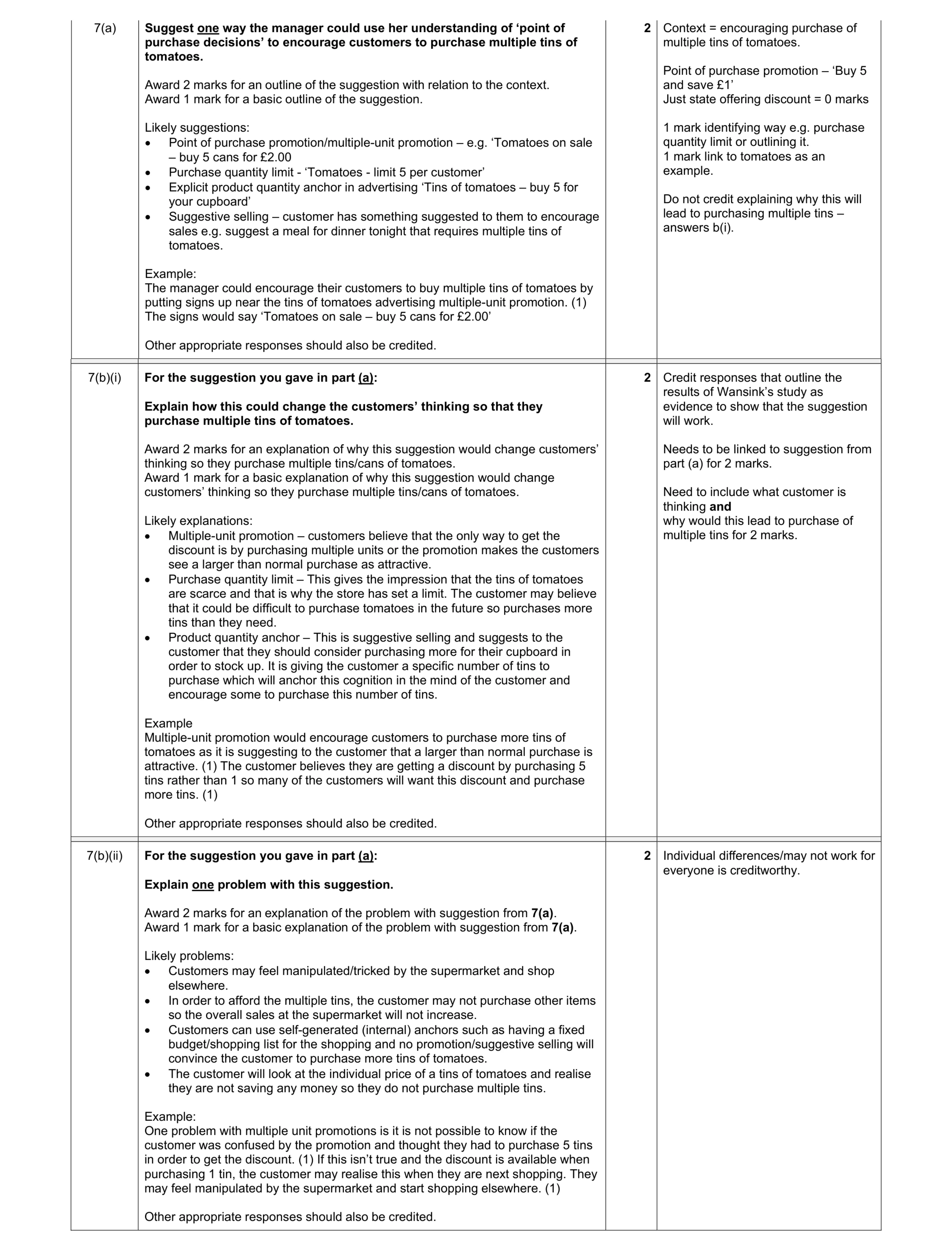 Mark scheme for question 38