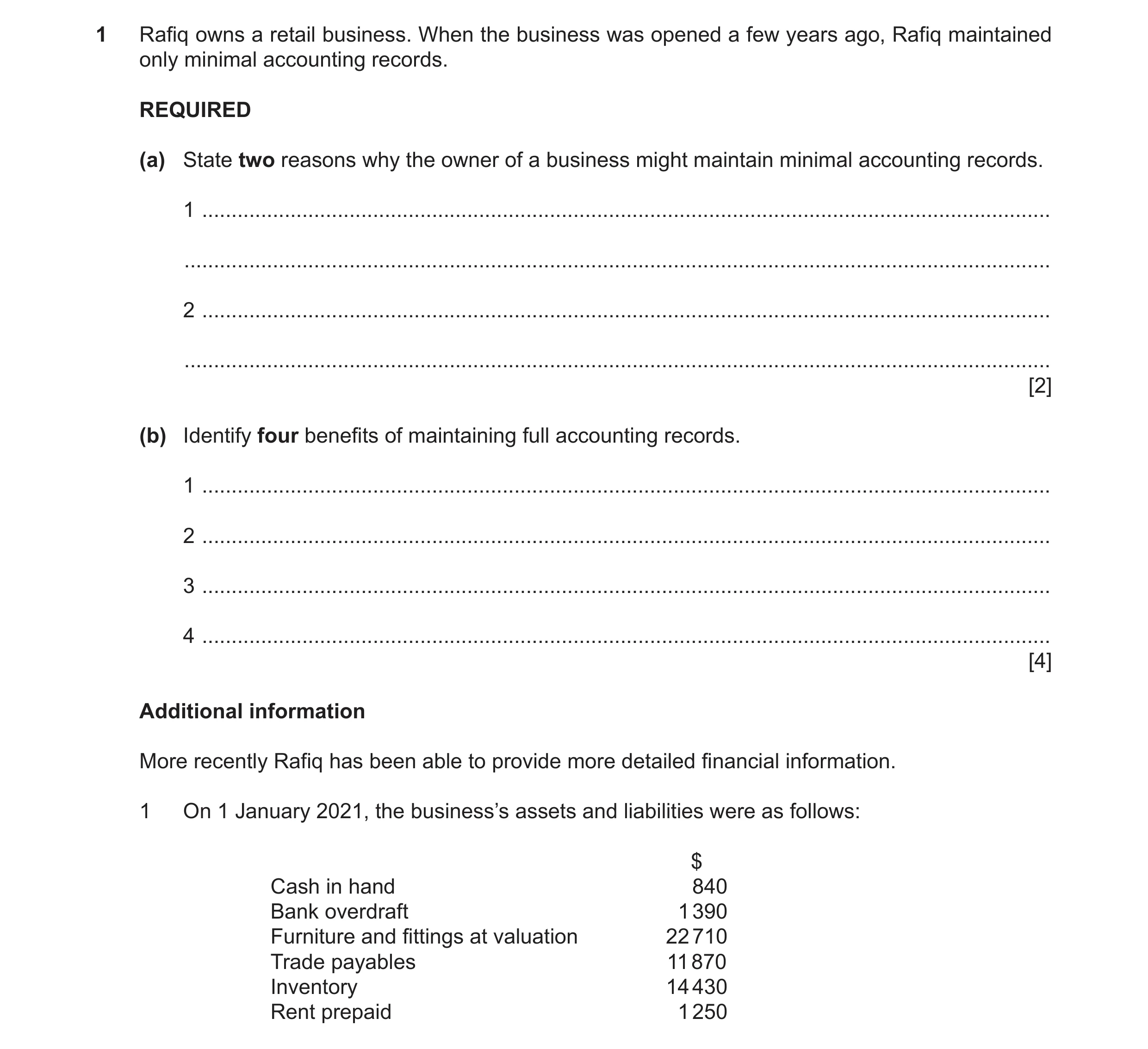 Question 34: Rafiq owns a retail business. When the business was opened a few years ago, Rafiq maintained only minimal accounting records. REQUIRED (a) …