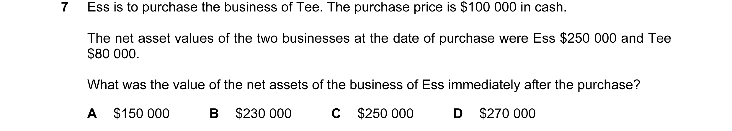 Question 22: Ess is to purchase the business of Tee. The purchase price is $100 000 in cash. The net asset values of the two businesses at the date of p…