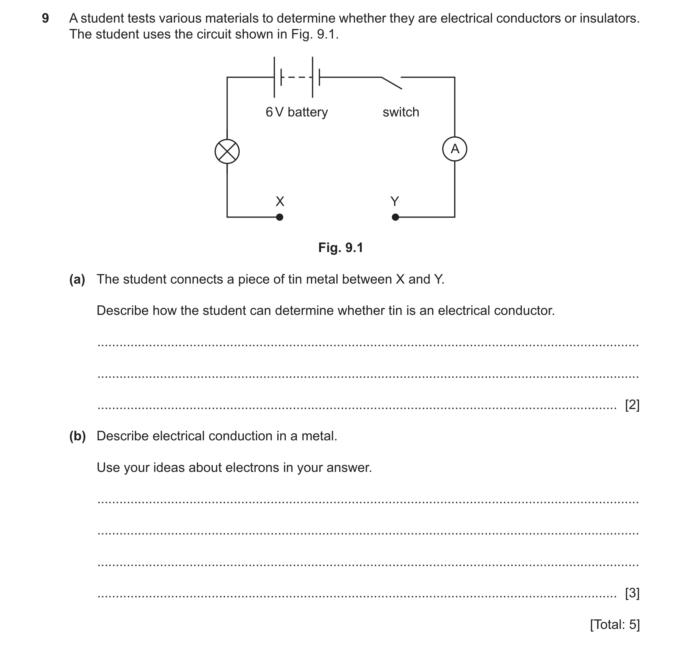 Question 53: A student tests various materials to determine whether they are electrical conductors or insulators. The student uses the circuit shown in …