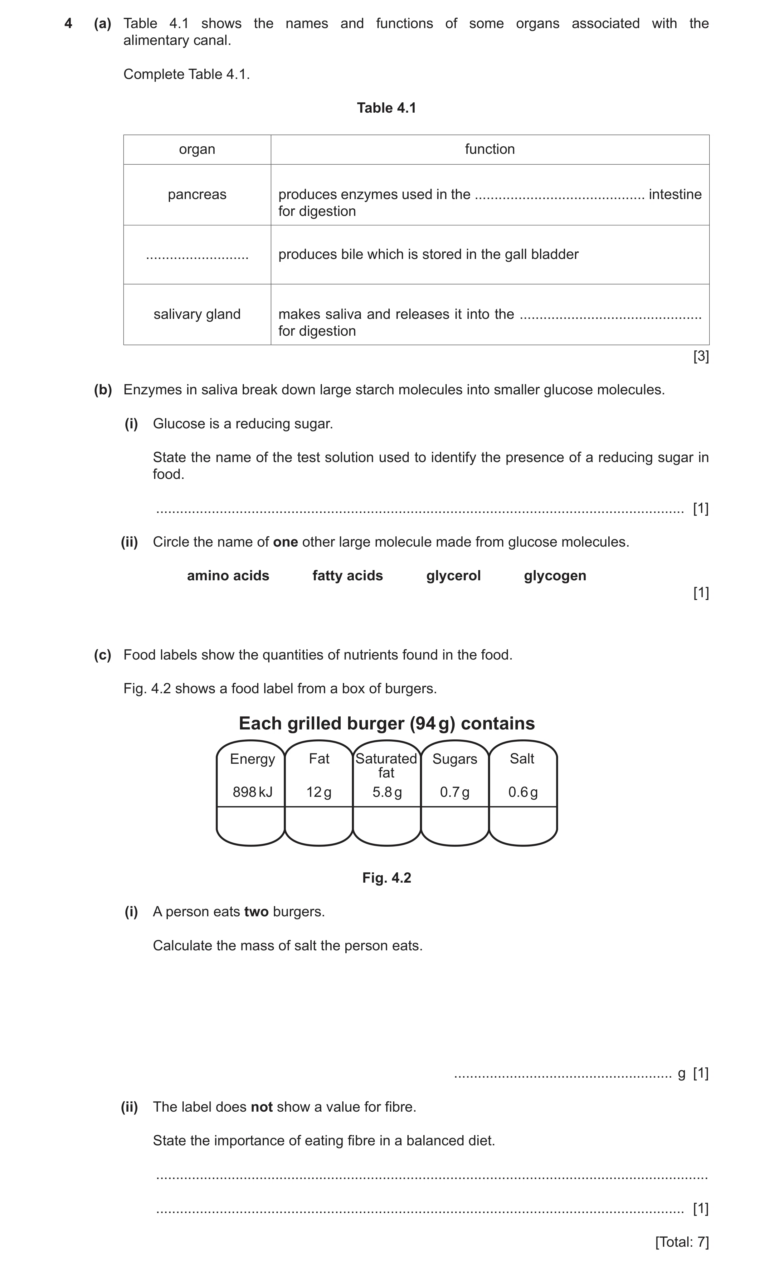 Question 9: (a) Table 4.1 shows the names and functions of some organs associated with the alimentary canal. Complete Table 4.1. Table 4.1 organ functi…
