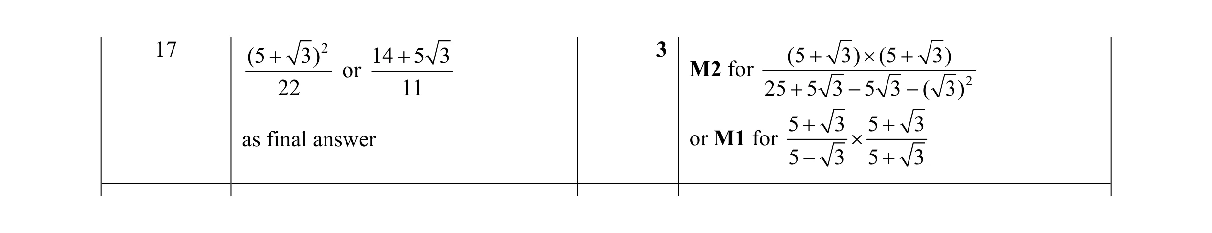Mark scheme for question 10