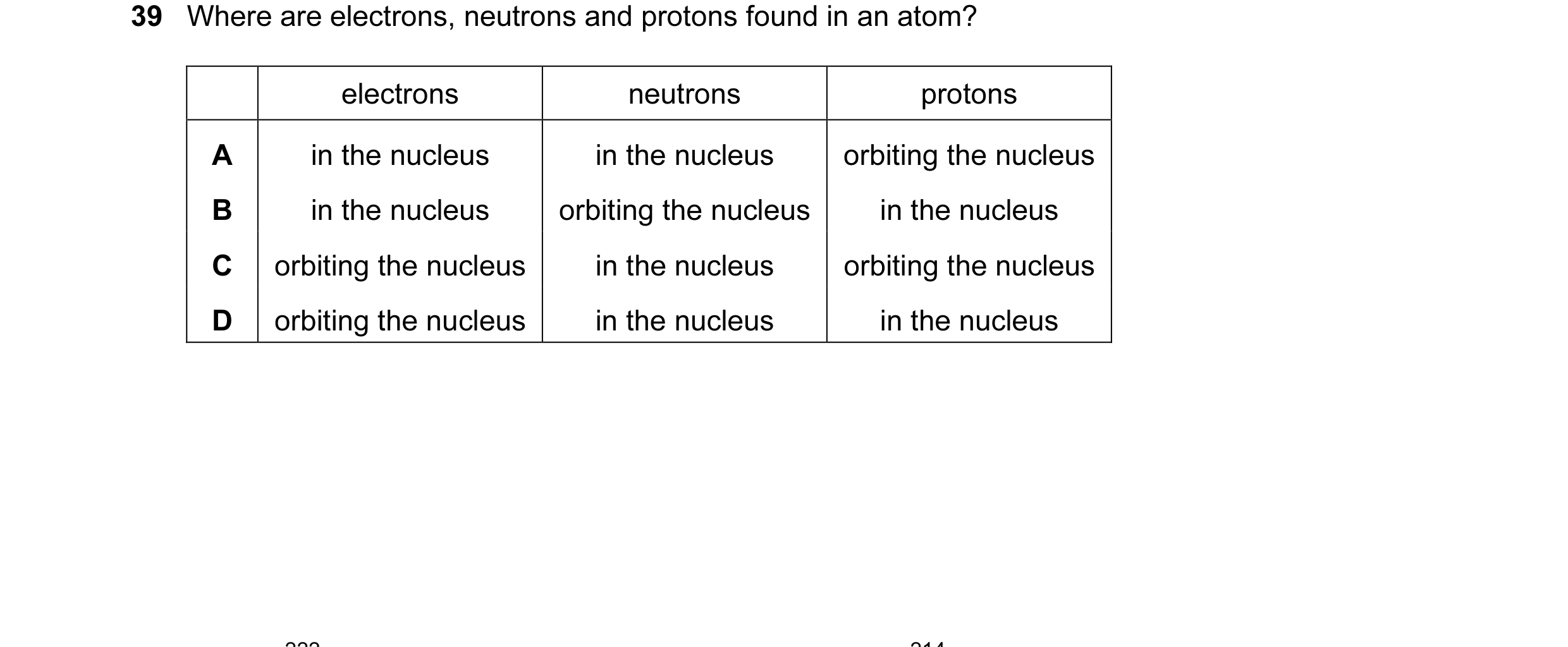 Question 11: Where are electrons, neutrons and protons found in an atom? electrons neutrons protons A in the nucleus in the nucleus orbiting the nucleus…