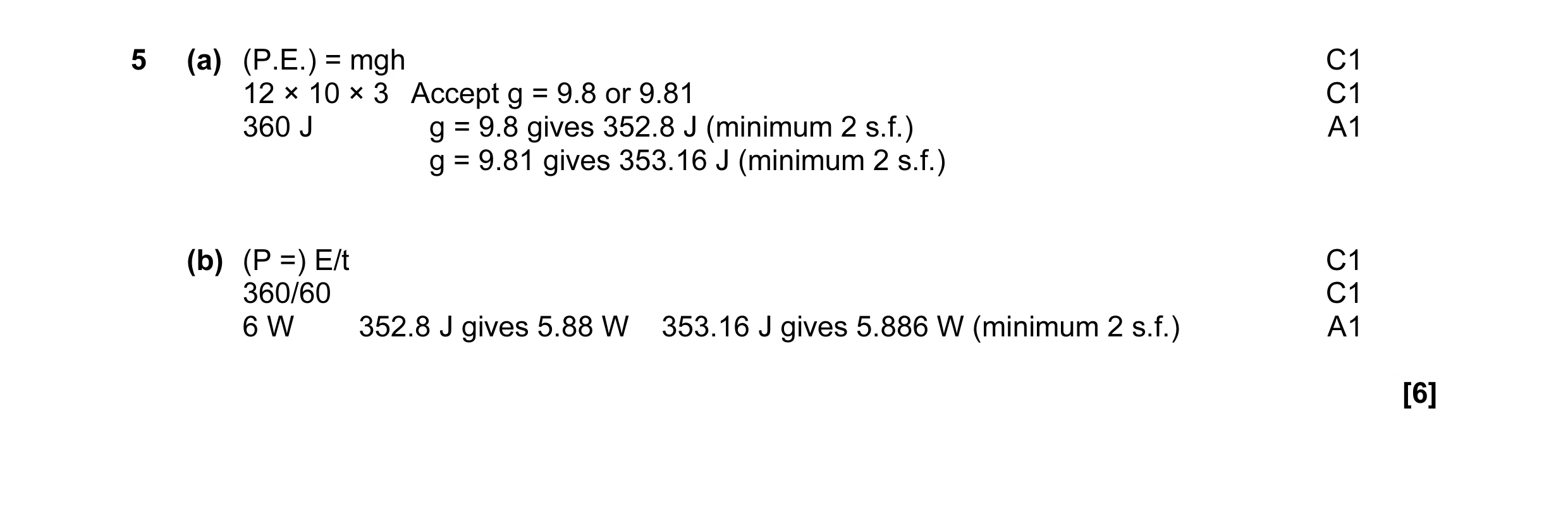 Mark scheme for question 9