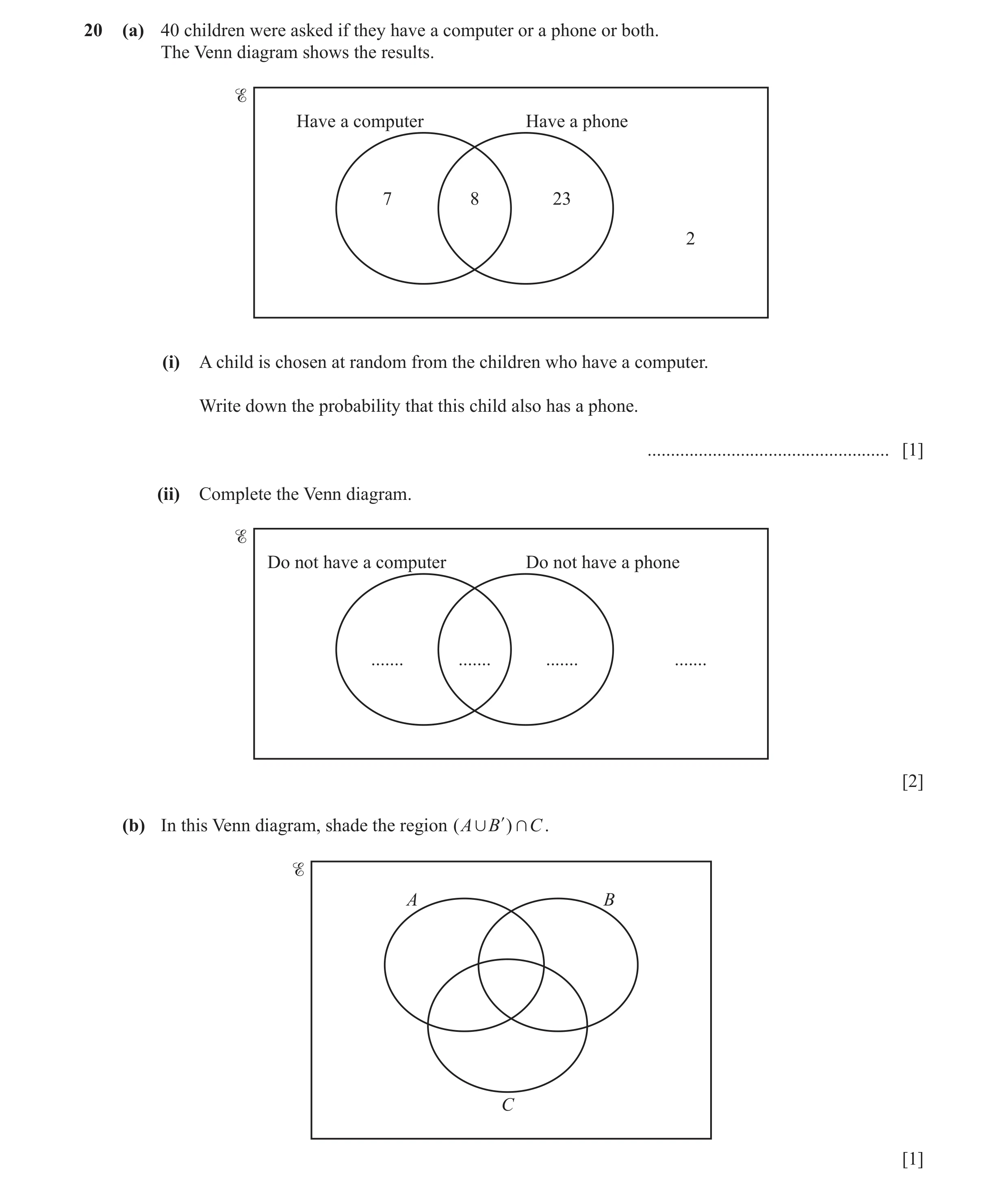Question 31: (a) 40 children were asked if they have a computer or a phone or both. The Venn diagram shows the results. Have a computer Have a phone 7 8…