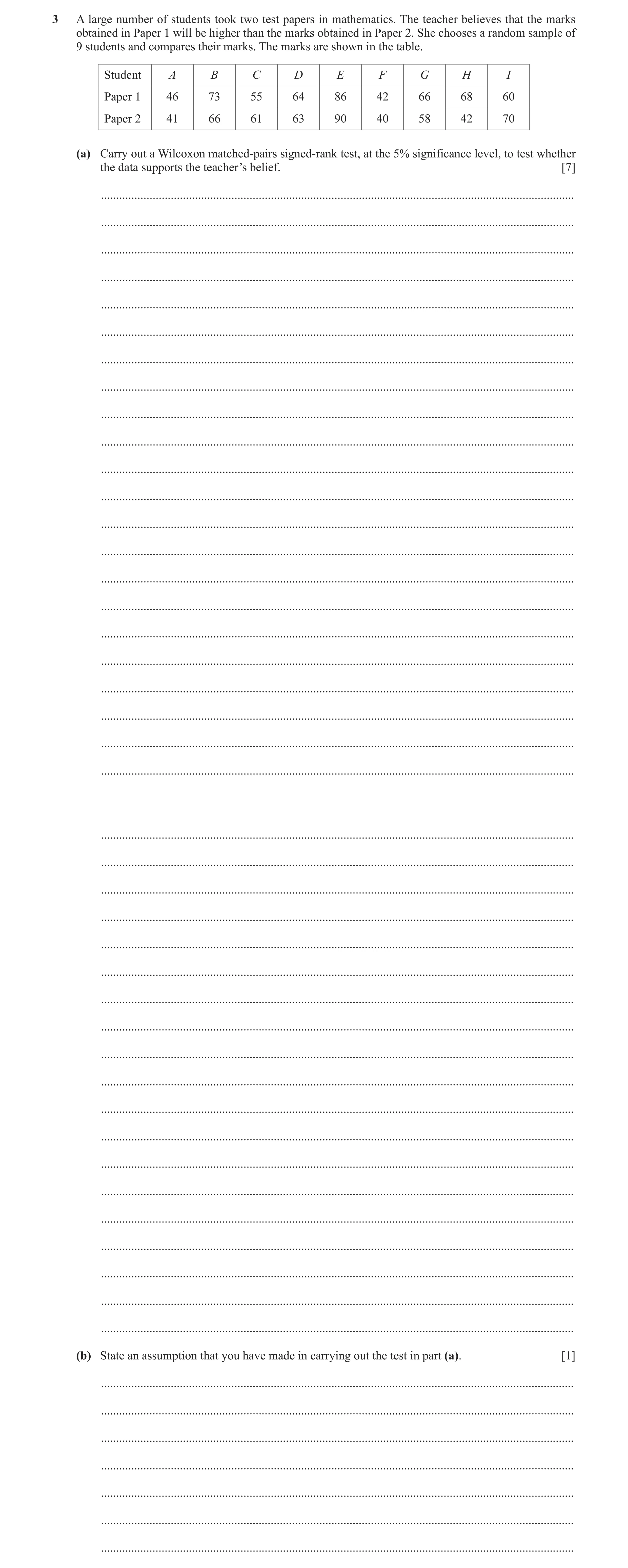 Question 21: A large number of students took two test papers in mathematics. The teacher believes that the marks obtained in Paper 1 will be higher than…