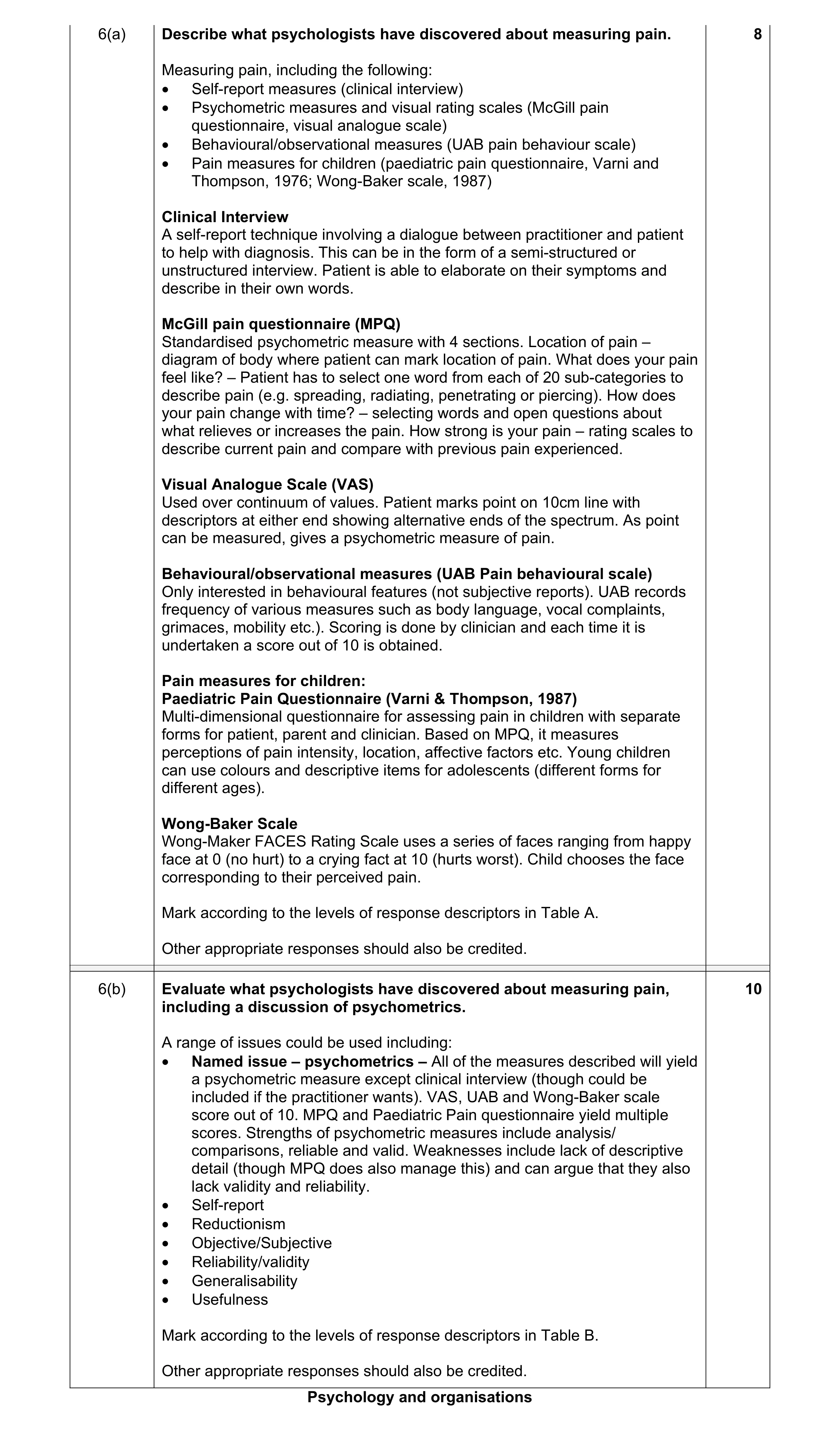Mark scheme for question 7