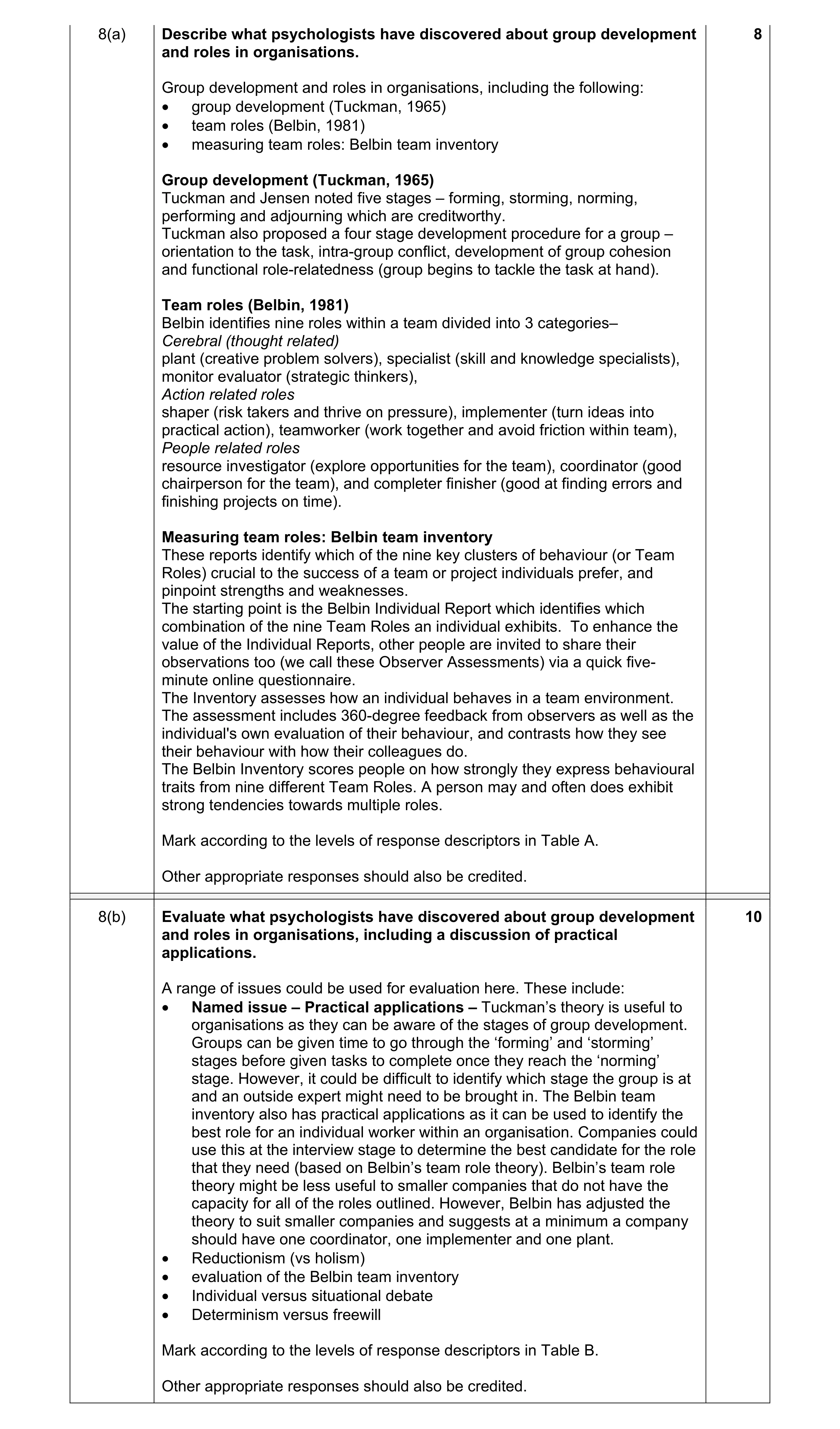 Mark scheme for question 7