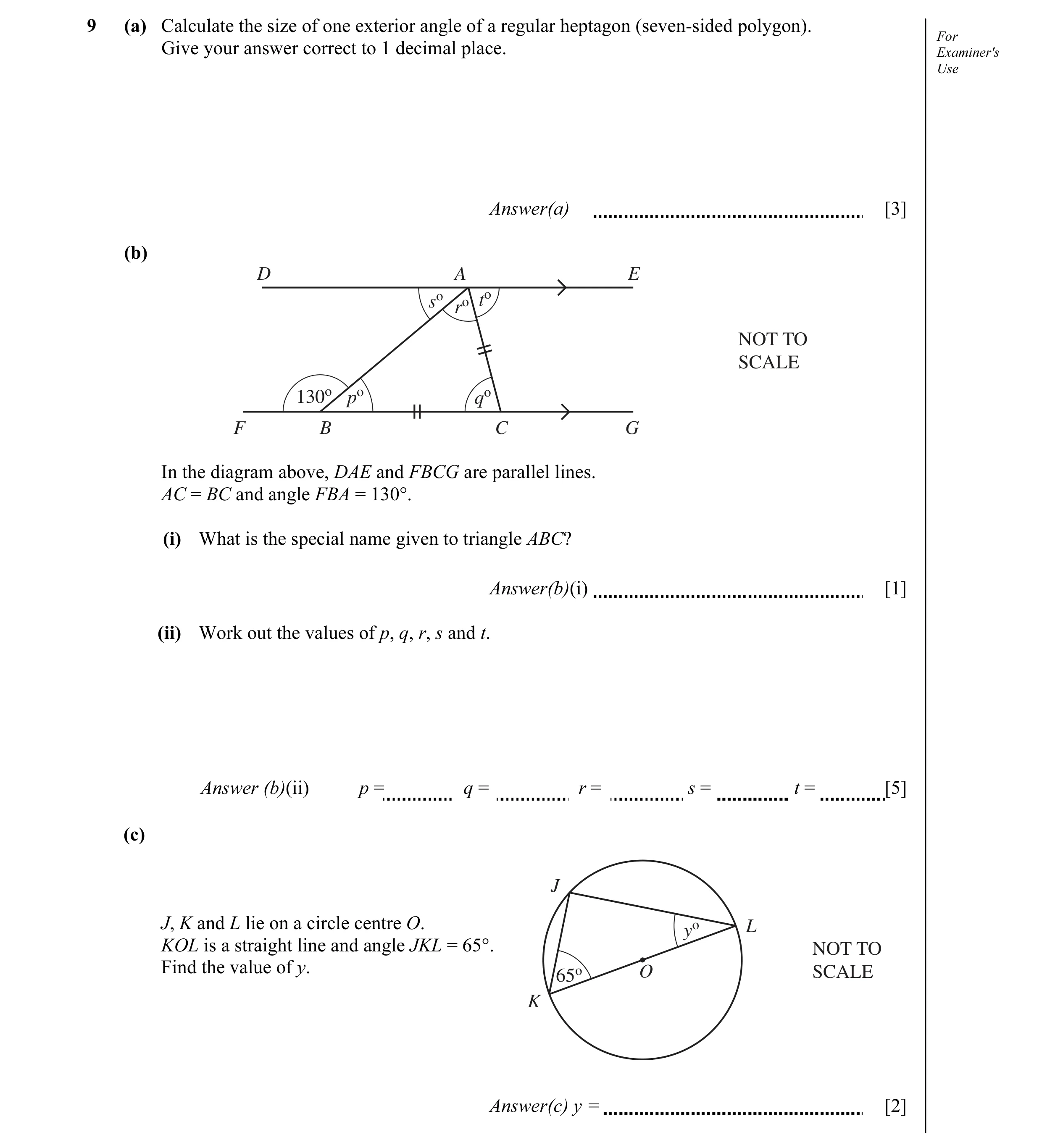 Question 5: (a) Calculate the size of one exterior angle of a regular heptagon (seven-sided polygon). For Give your answer correct to 1 decimal place. …