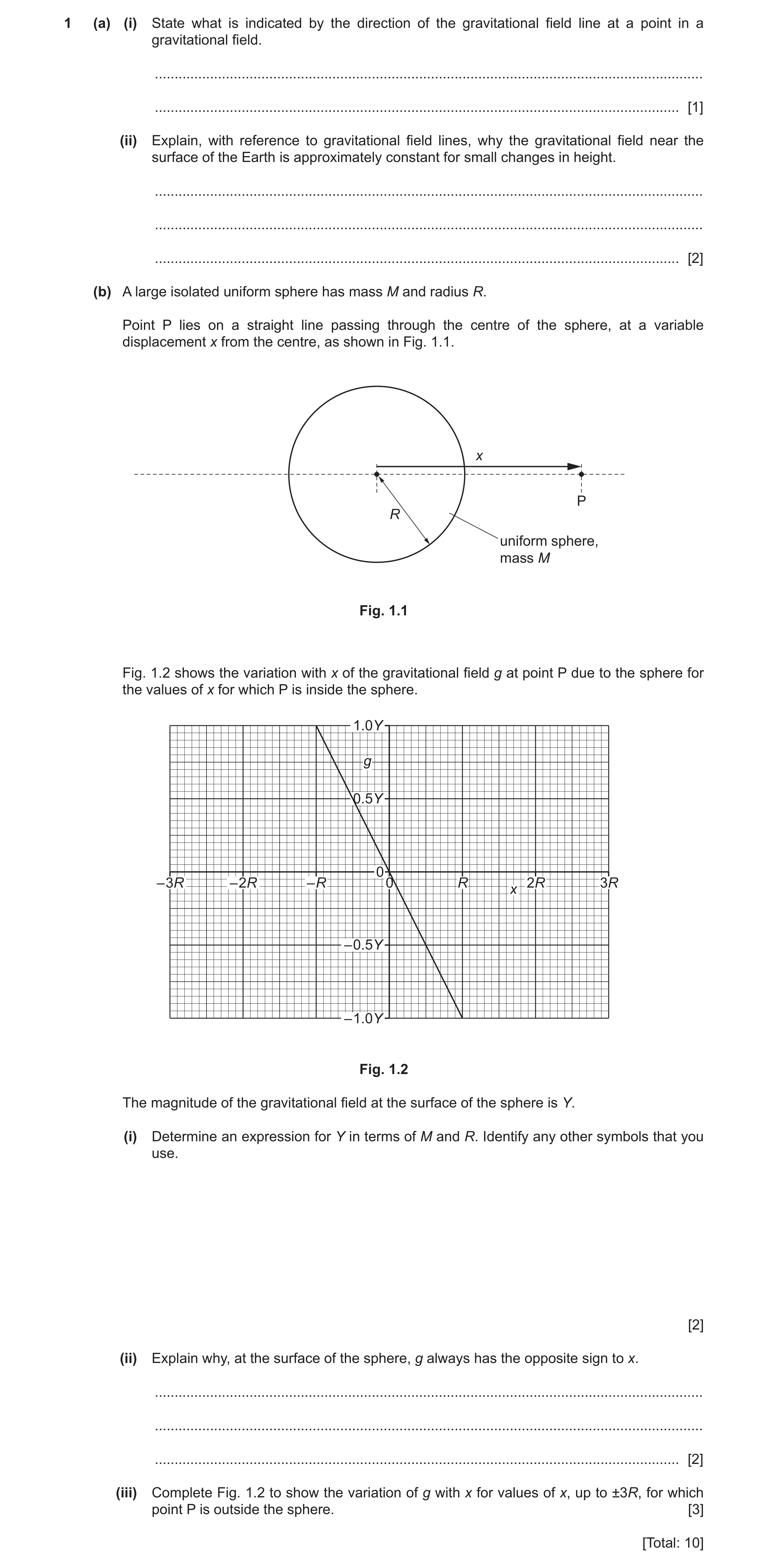 Question 19: (a) (i) State what is indicated by the direction of the gravitational field line at a point in a gravitational field. .....................…