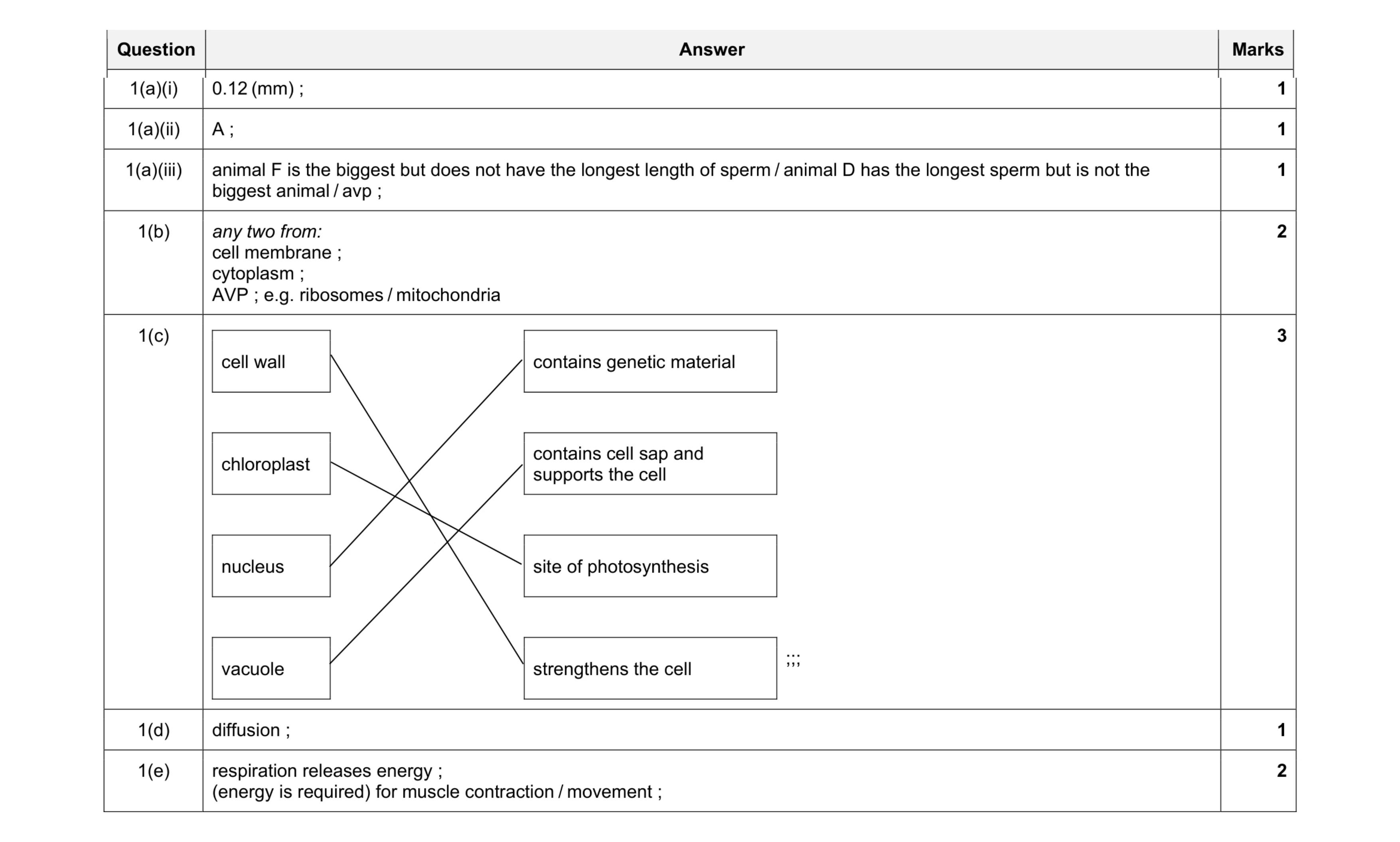 Mark scheme for question 11