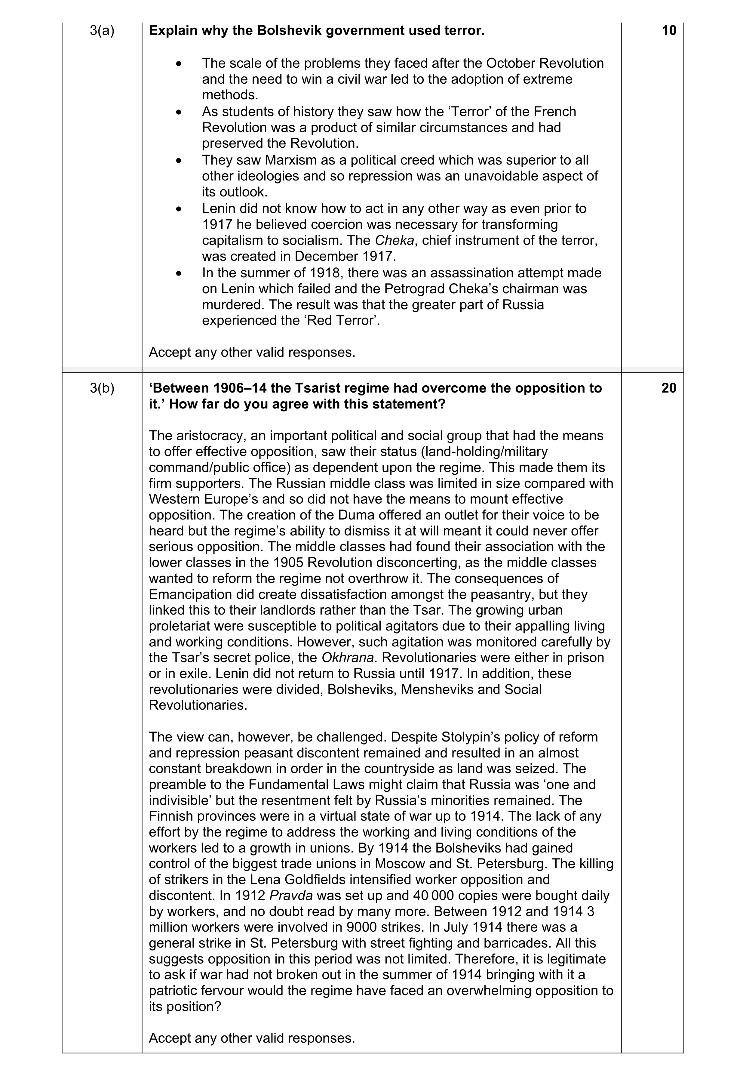 Mark scheme for question 1