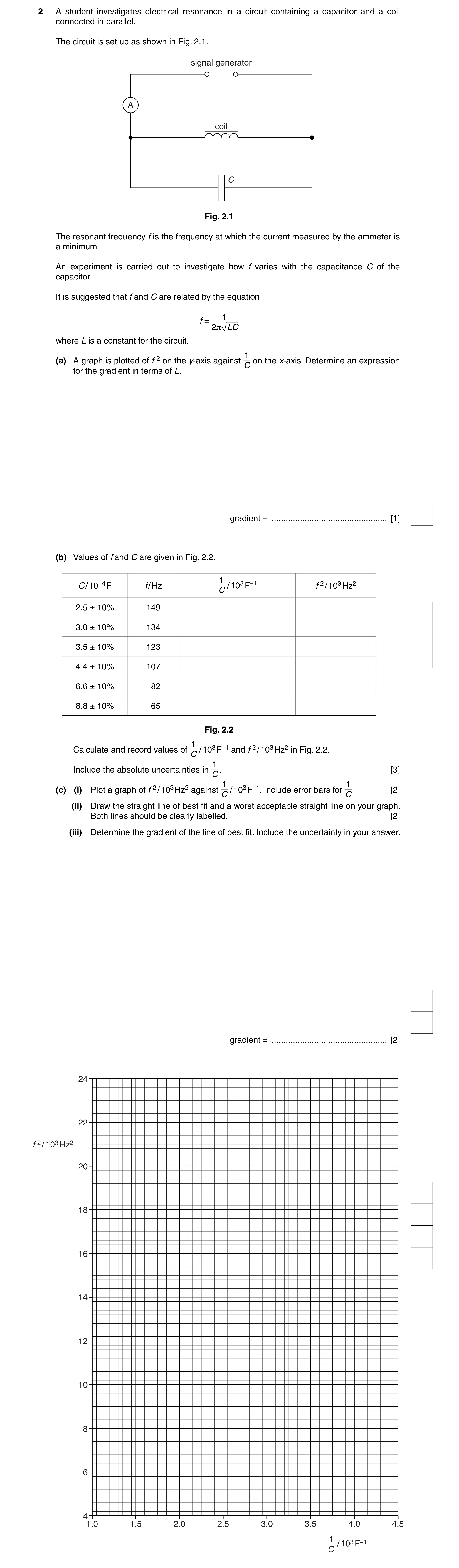 Question 5: A student investigates electrical resonance in a circuit containing a capacitor and a coil connected in parallel. The circuit is set up as …