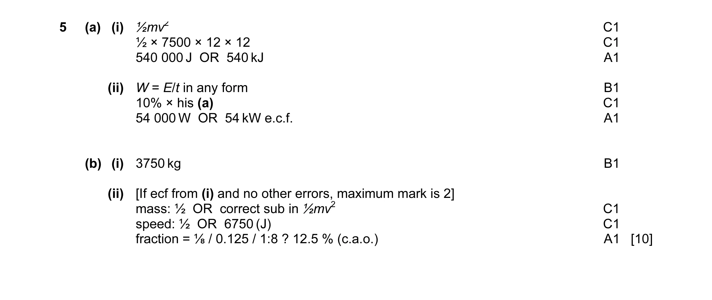 Mark scheme for question 6