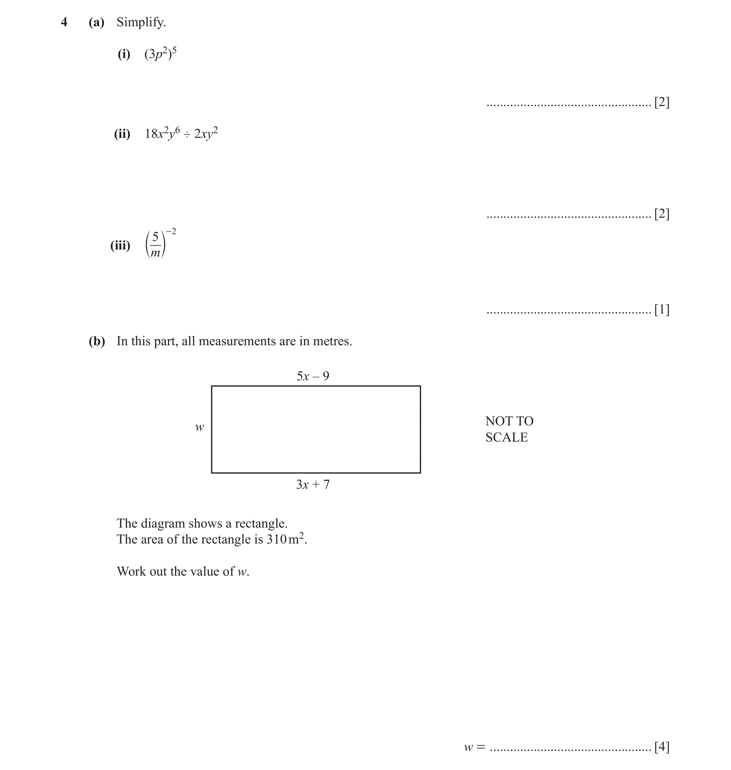 Question 2: (a) Simplify. (i) (3p2)5 ................................................. [2] (ii) 18x2y6 ' 2xy2 .........................................…