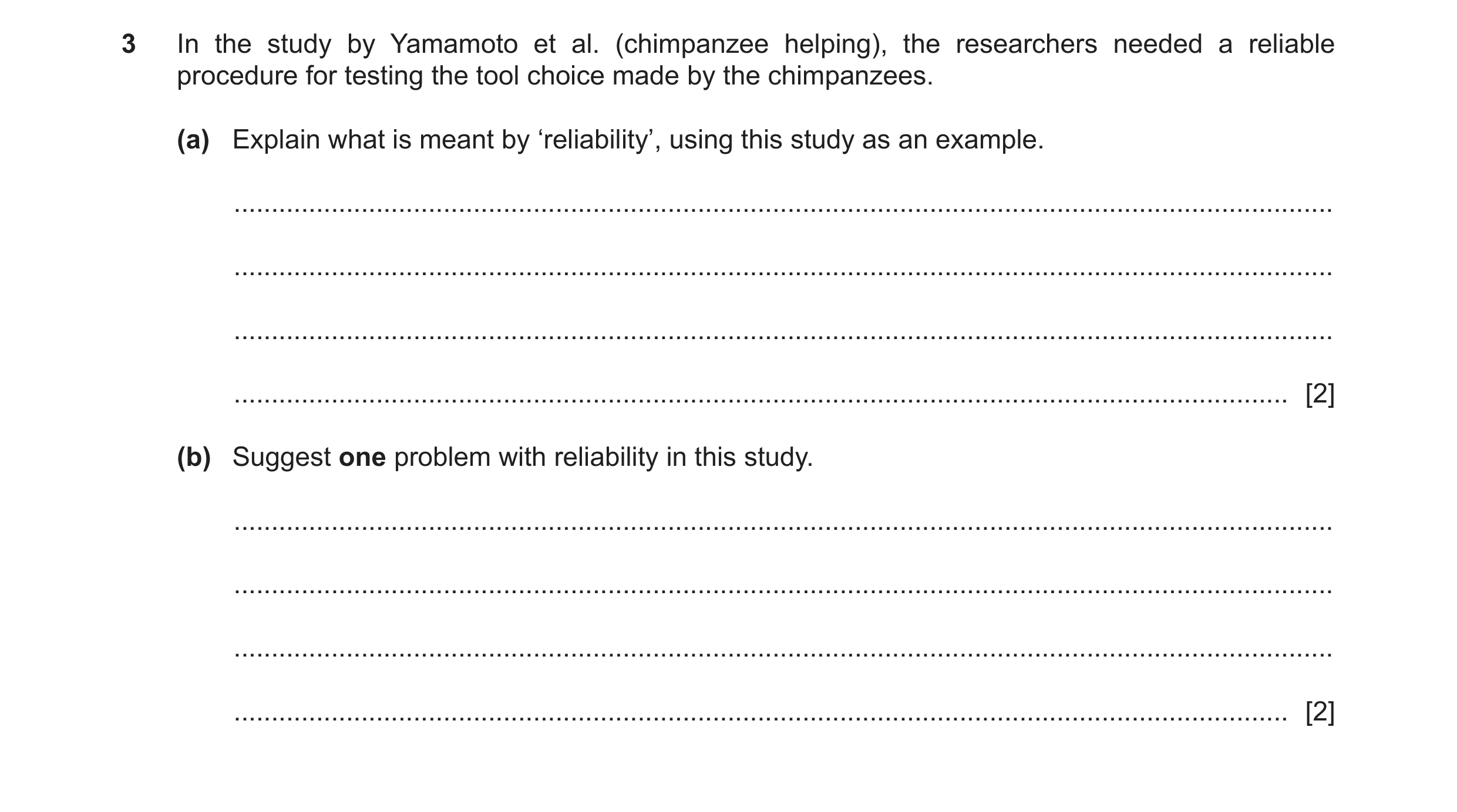 Question 84: In the study by Yamamoto et al. (chimpanzee helping), the researchers needed a reliable procedure for testing the tool choice made by the c…