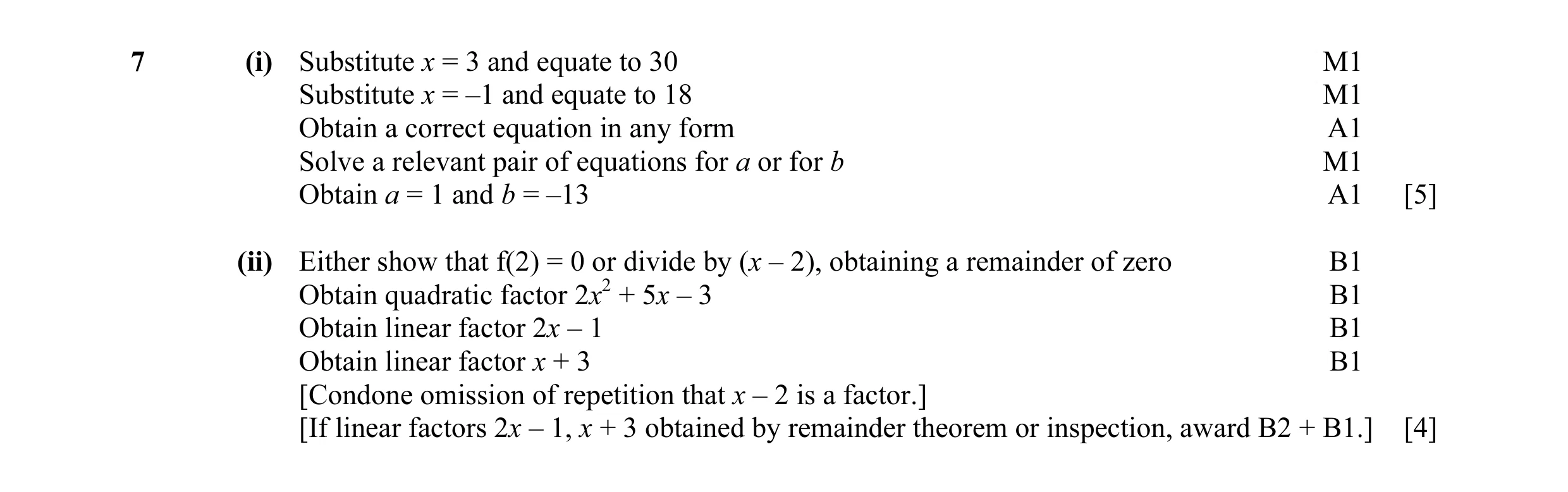 Mark scheme for question 7