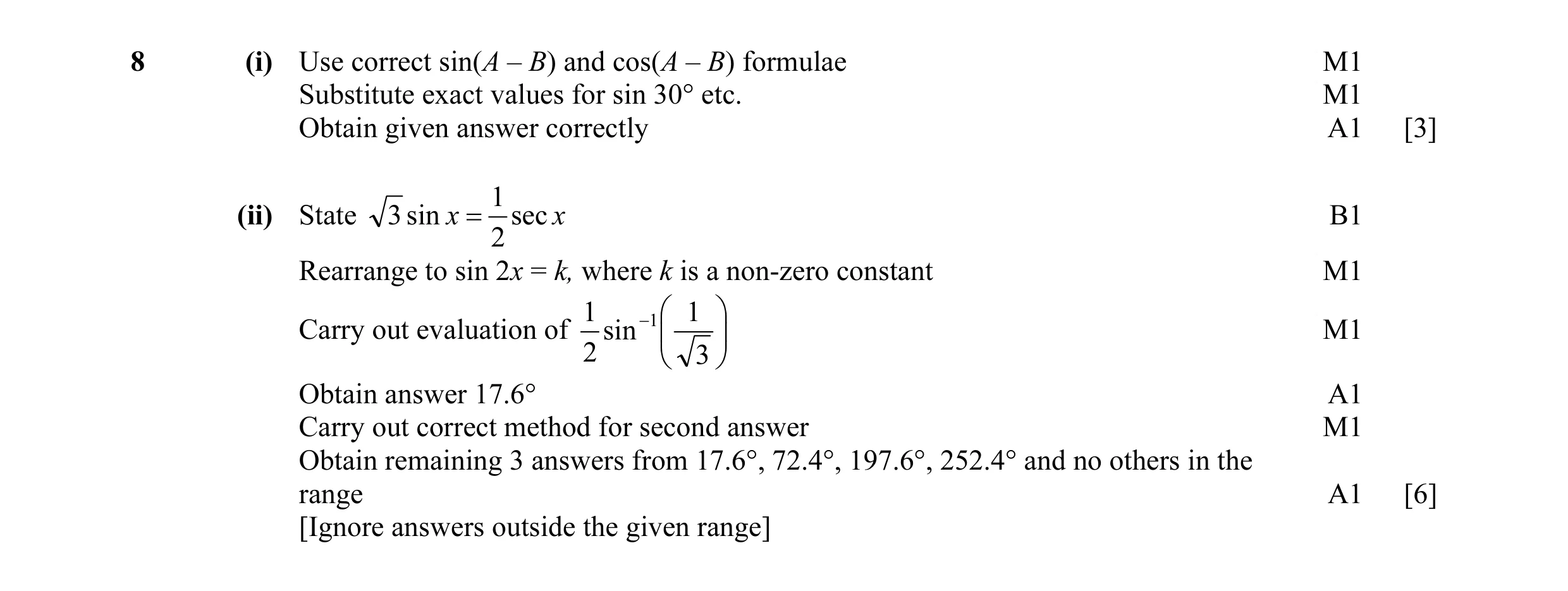 Mark scheme for question 15