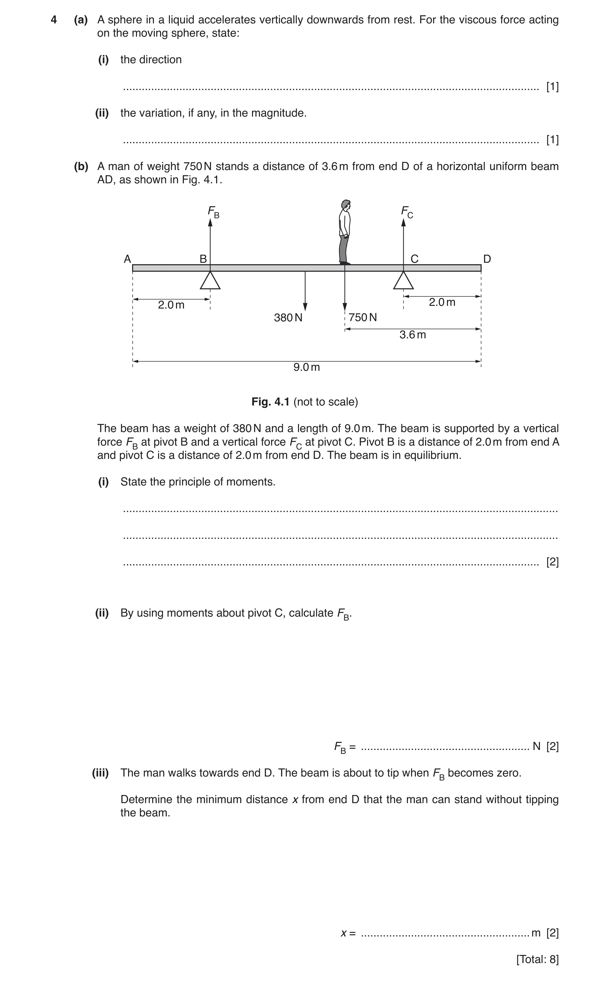 Question 23: (a) A sphere in a liquid accelerates vertically downwards from rest. For the viscous force acting on the moving sphere, state: (i) the dire…
