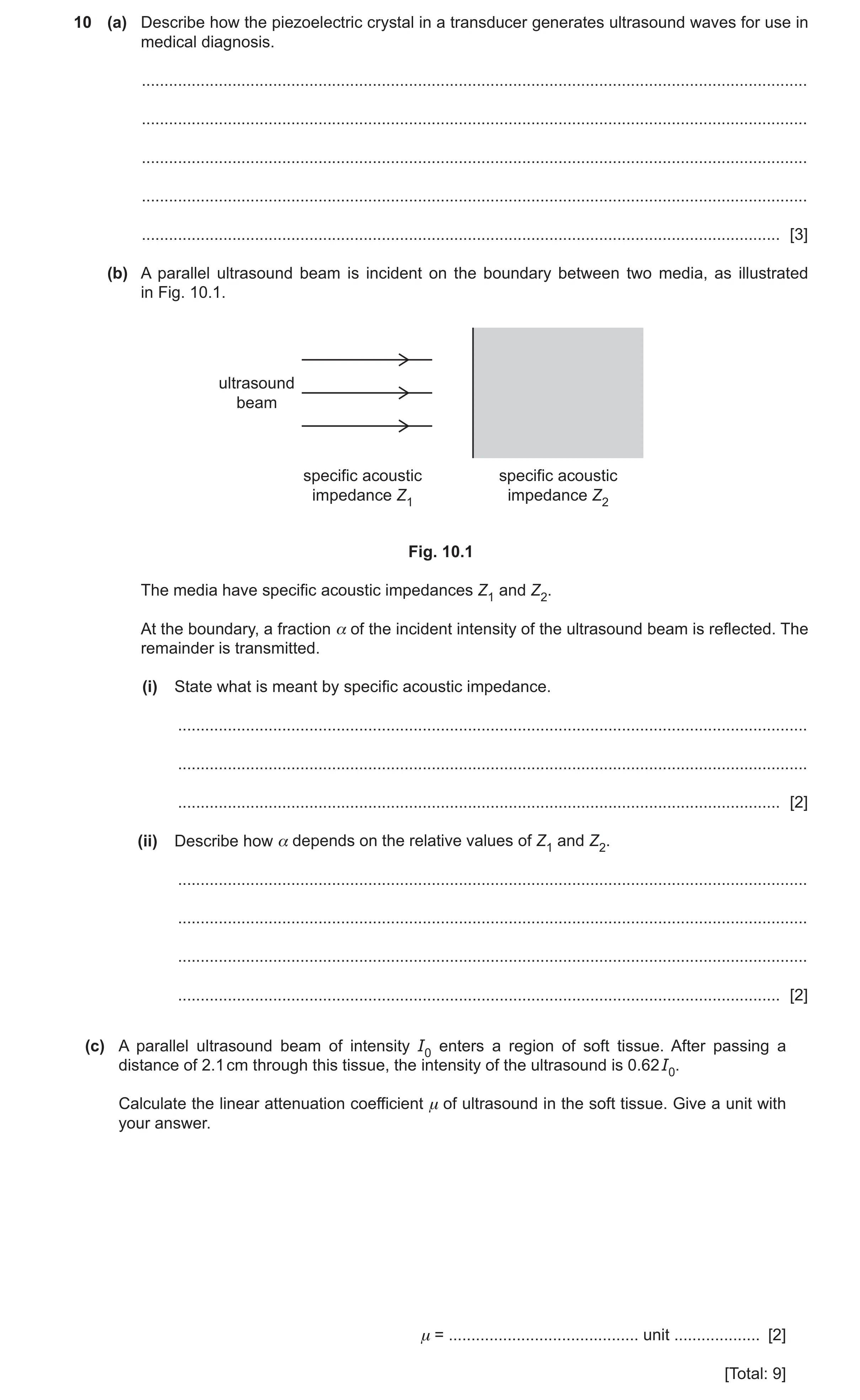 Question 33: (a) Describe how the piezoelectric crystal in a transducer generates ultrasound waves for use in medical diagnosis. .......................…