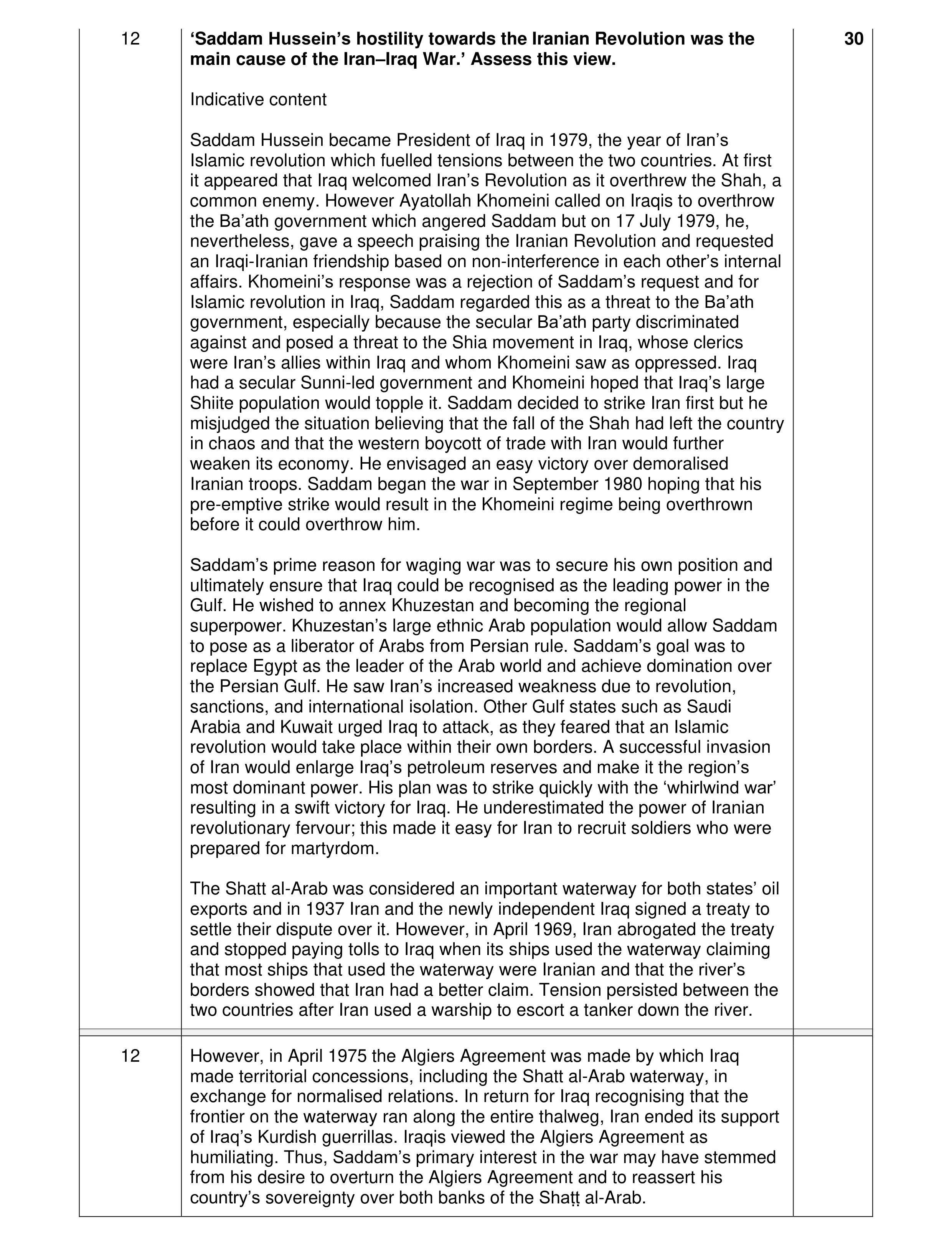 Mark scheme for question 19