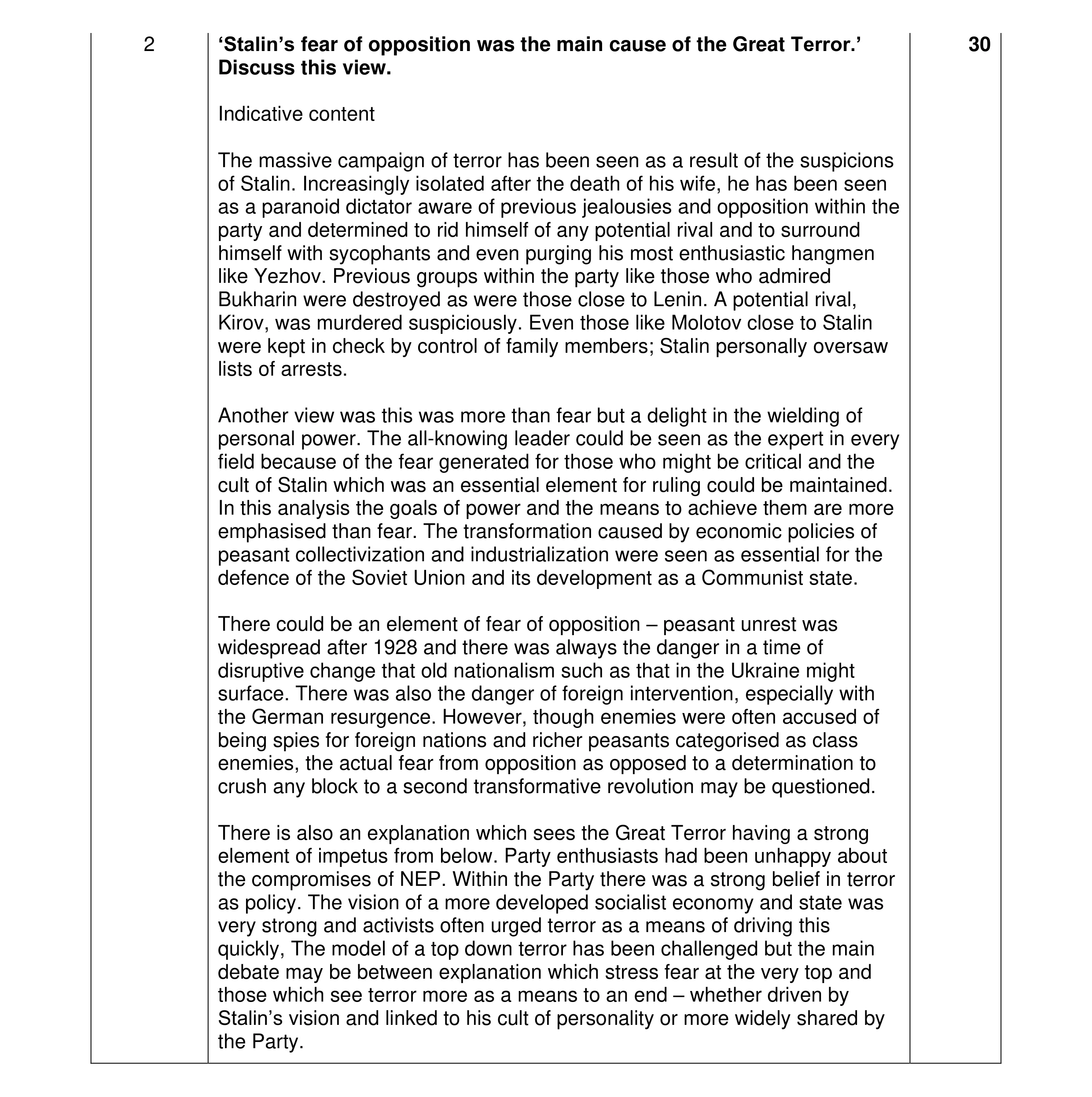 Mark scheme for question 11