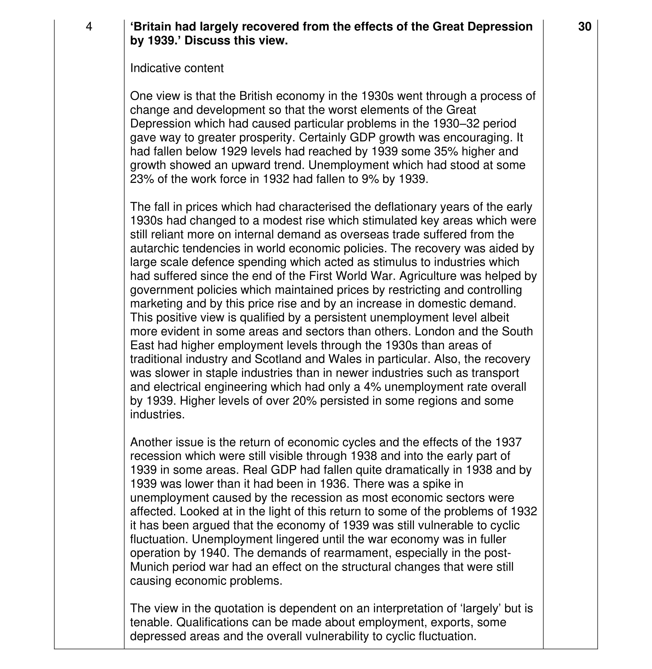 Mark scheme for question 7