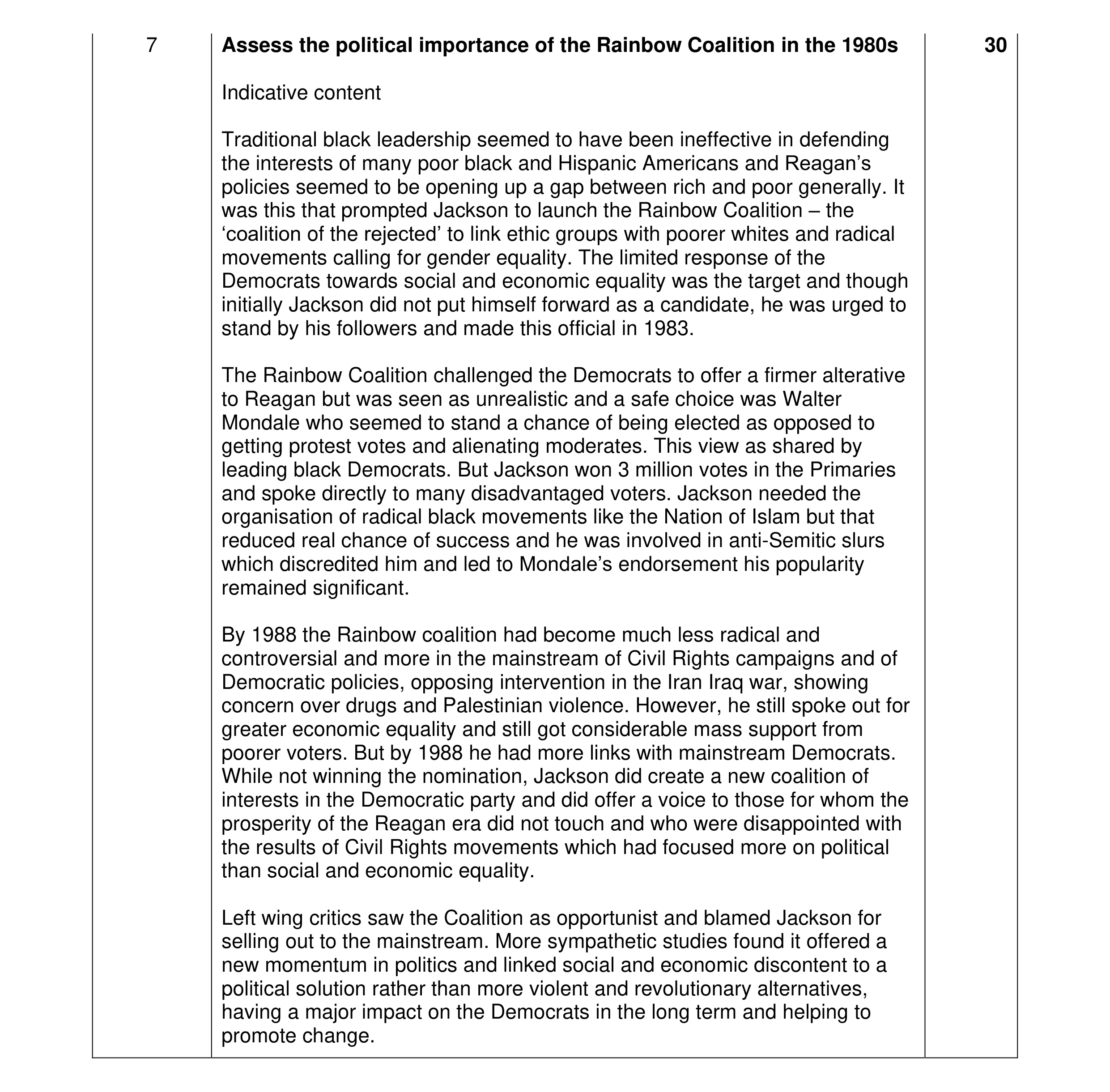 Mark scheme for question 16