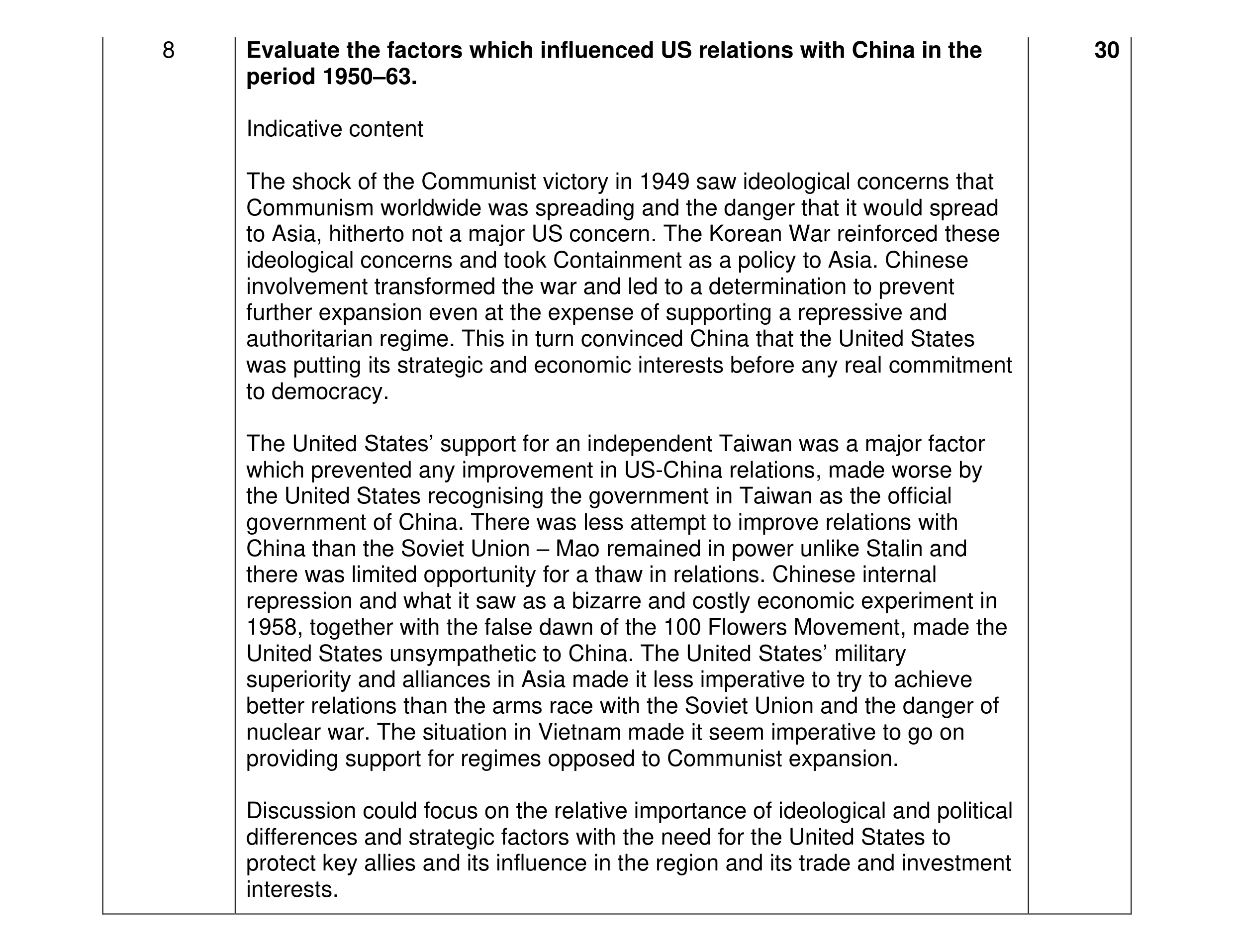 Mark scheme for question 16