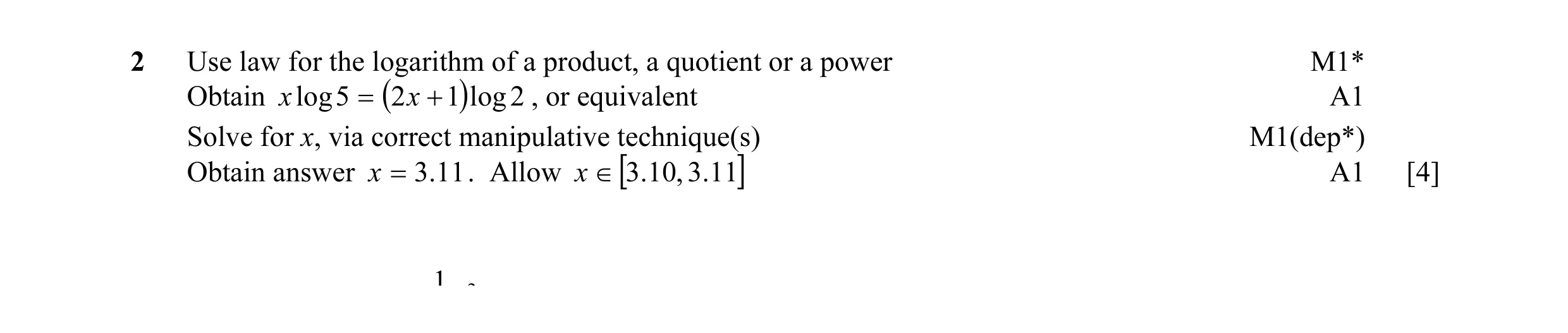 Mark scheme for question 13