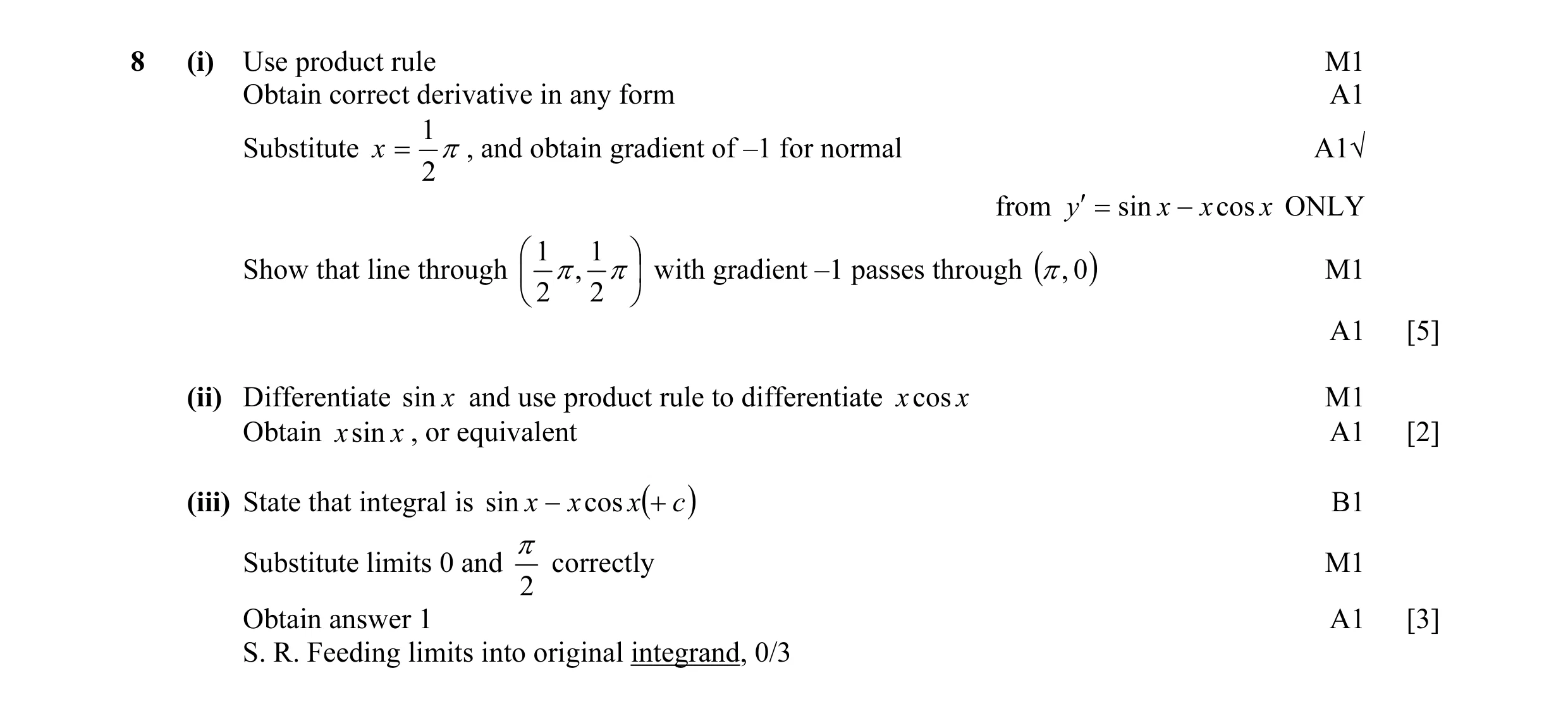 Mark scheme for question 18