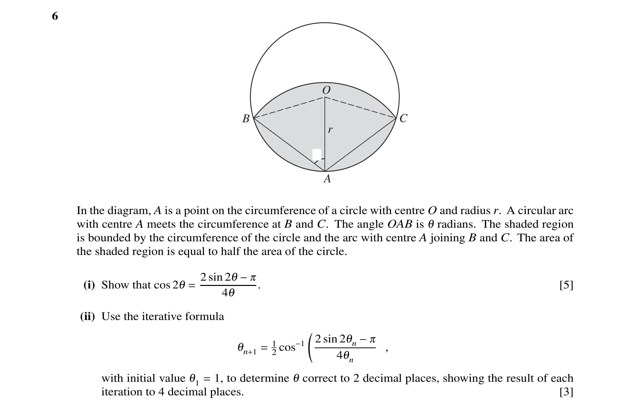Question 27: O B C r A In the diagram, A is a point on the circumference of a circle with centre O and radius r. A circular arc with centre A meets the …