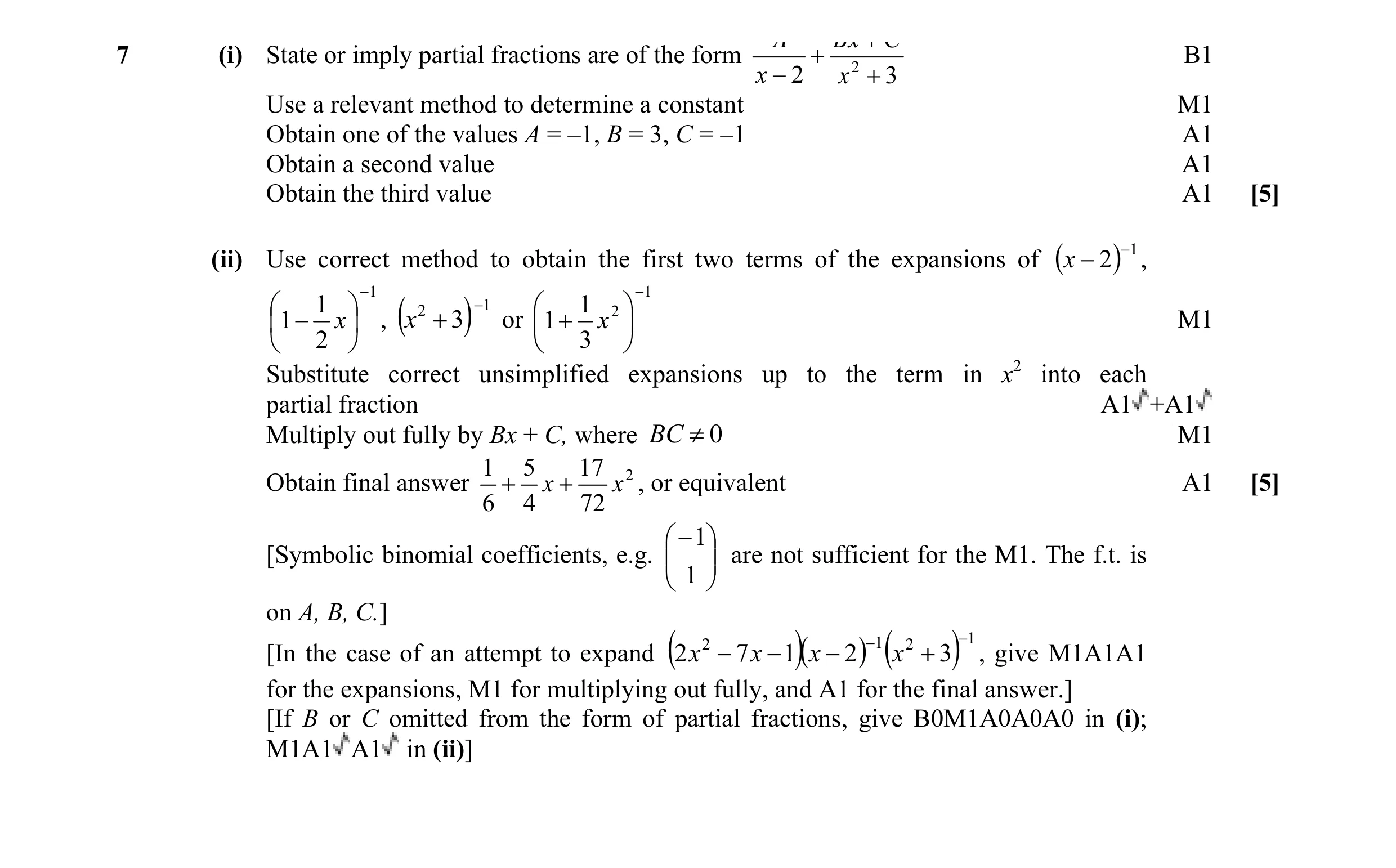 Mark scheme for question 15