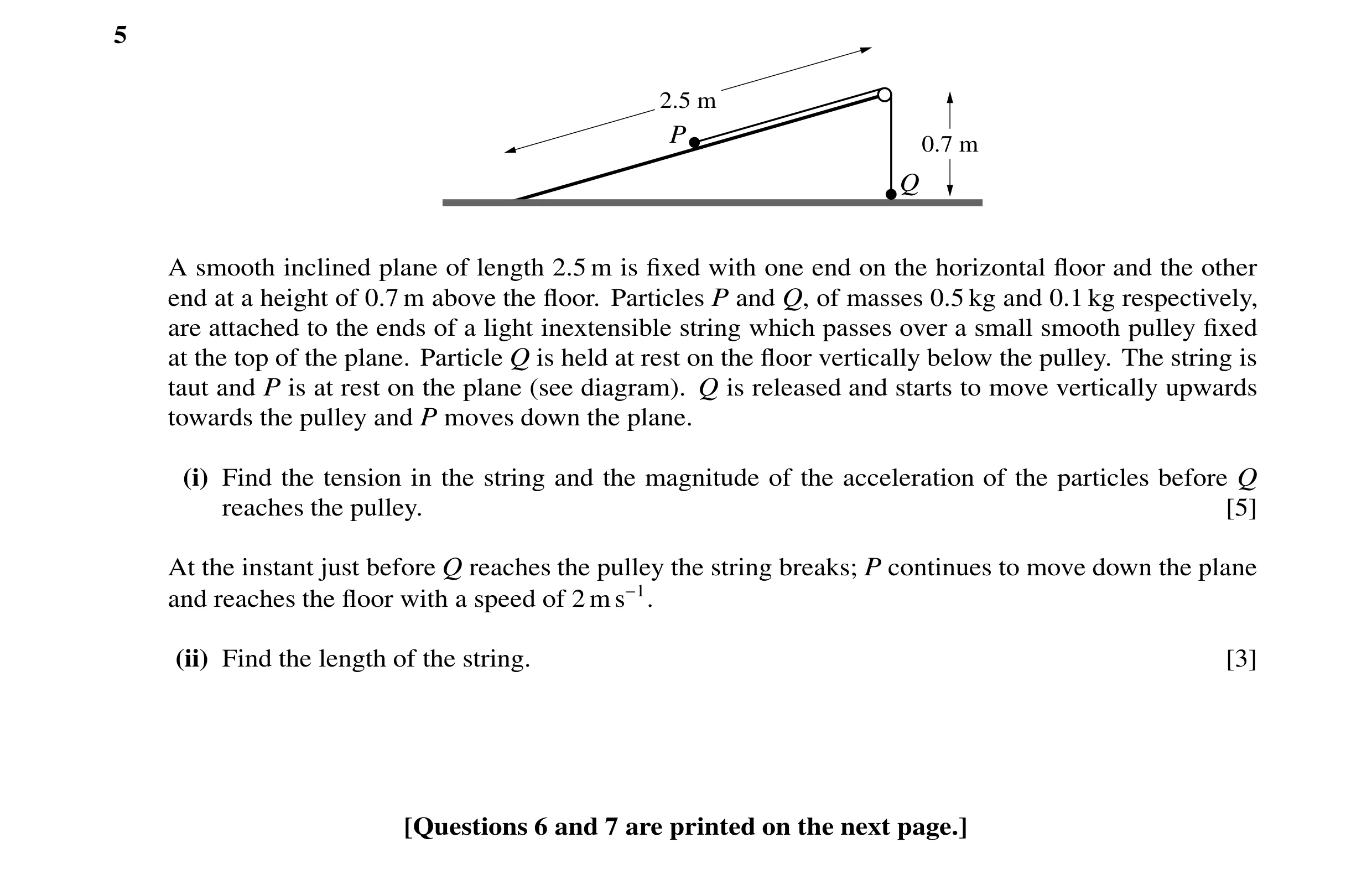 Question 132: 2.5 m P 0.7 m Q A smooth inclined plane of length 2.5 m is fixed with one end on the horizontal floor and the other end at a height of 0.7 m …