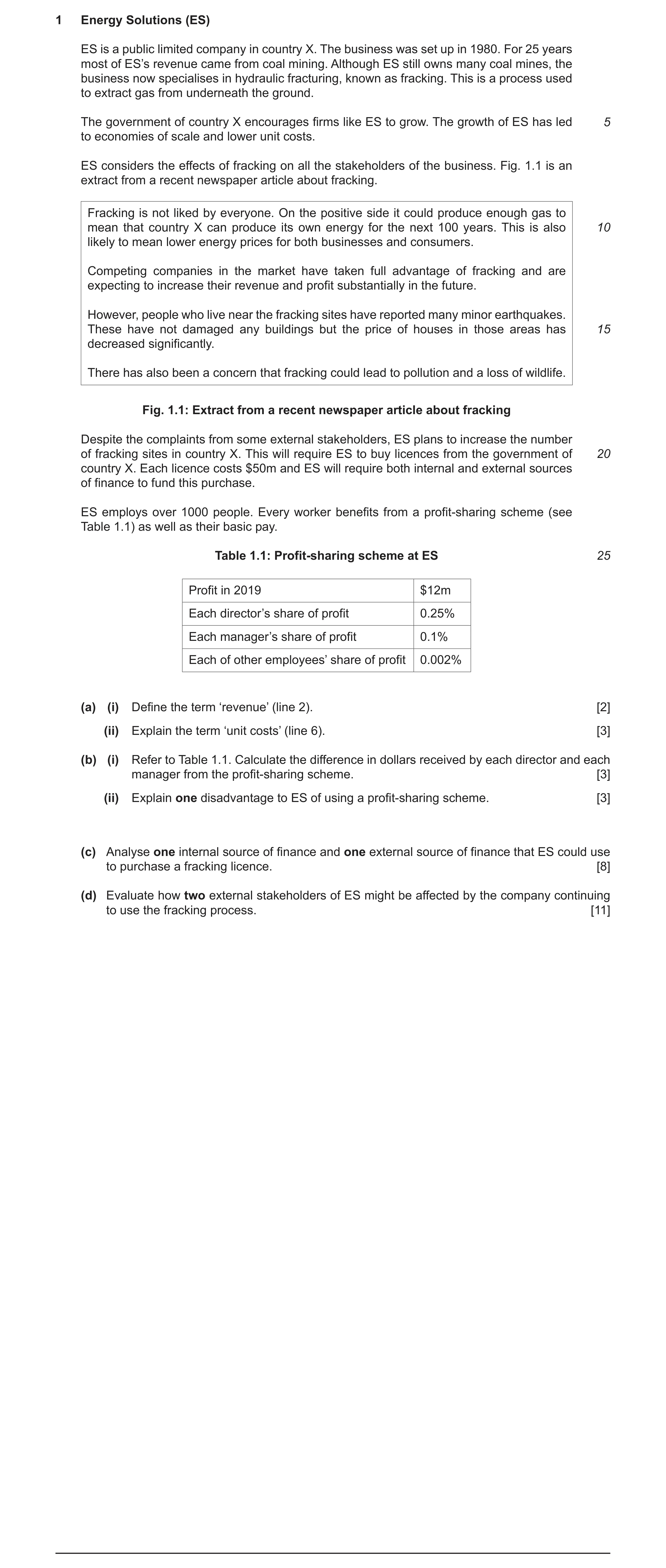 Question 9: Energy Solutions (ES) ES is a public limited company in country X. The business was set up in 1980. For 25 years most of ES’s revenue came …
