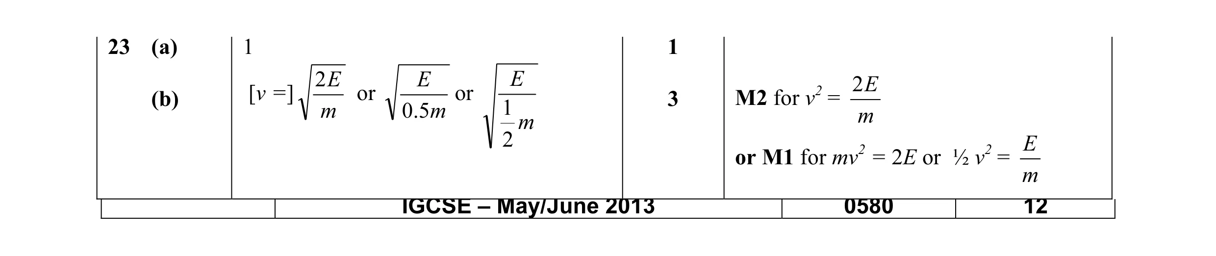 Mark scheme for question 14